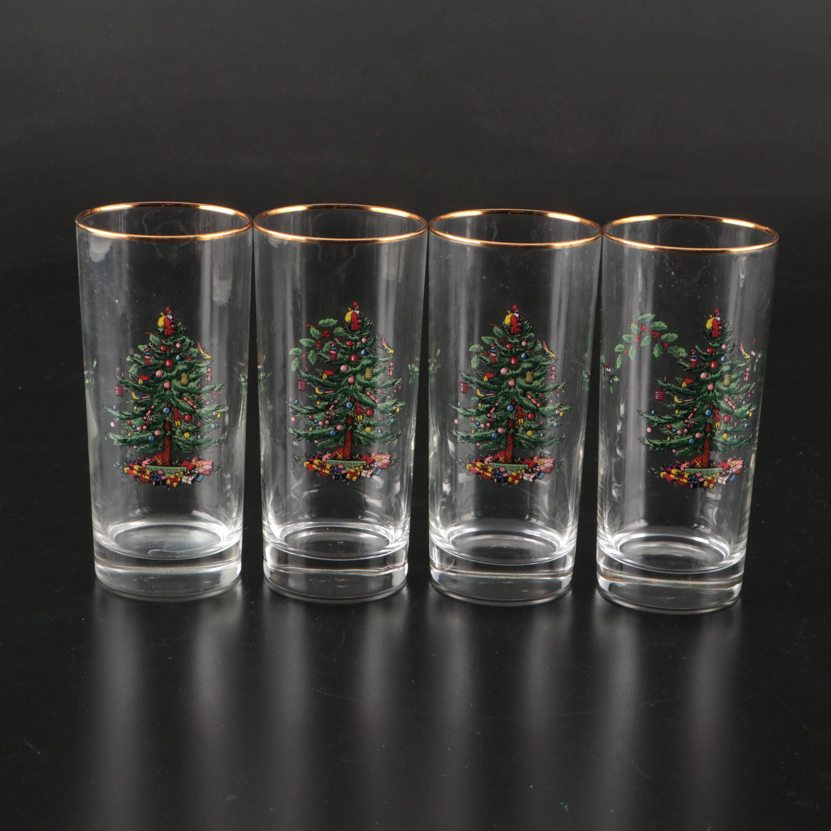 Spode "Christmas Tree" Pitcher, Ice Bucket and Cocktail Glasses