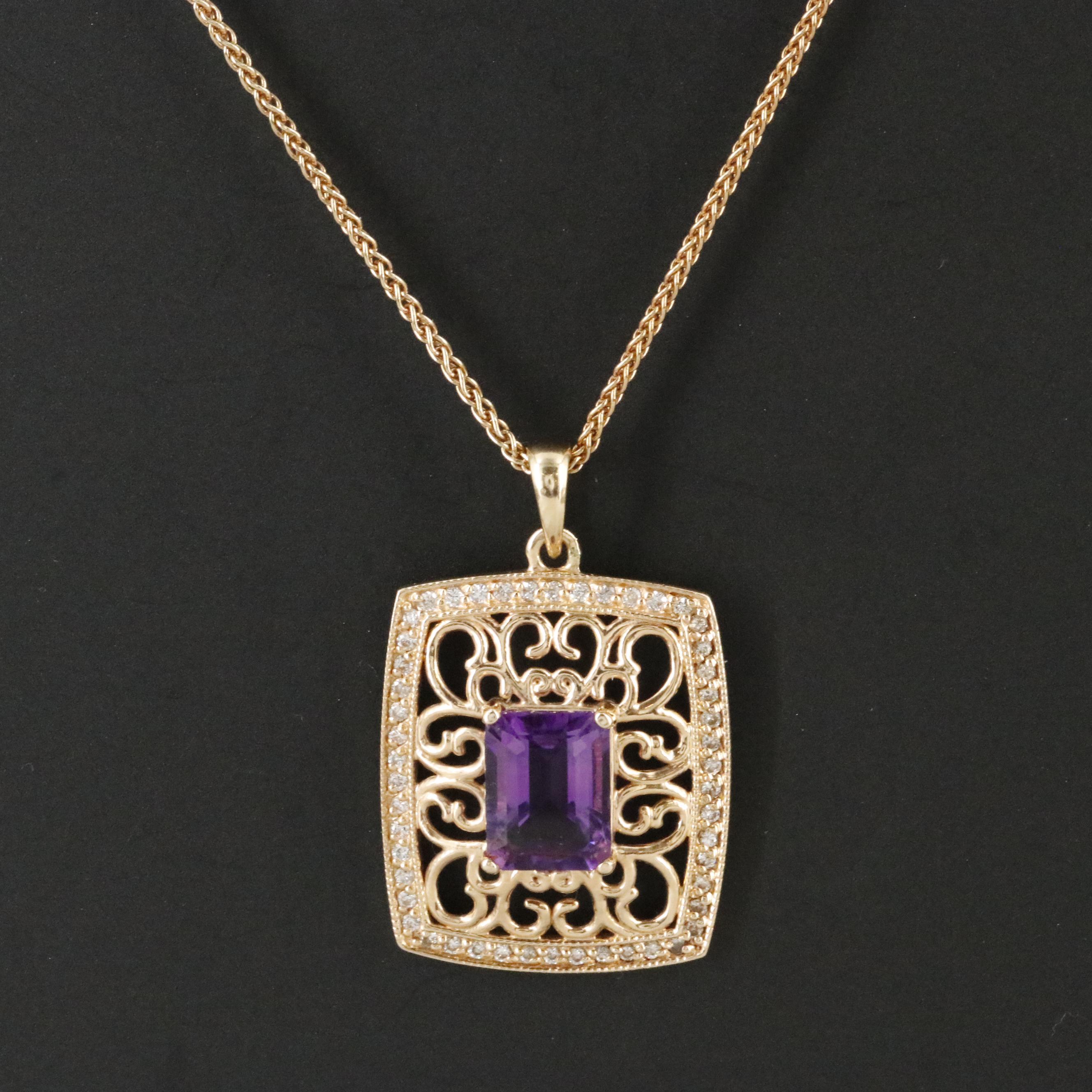14K Amethyst and Diamond Pendant Necklace