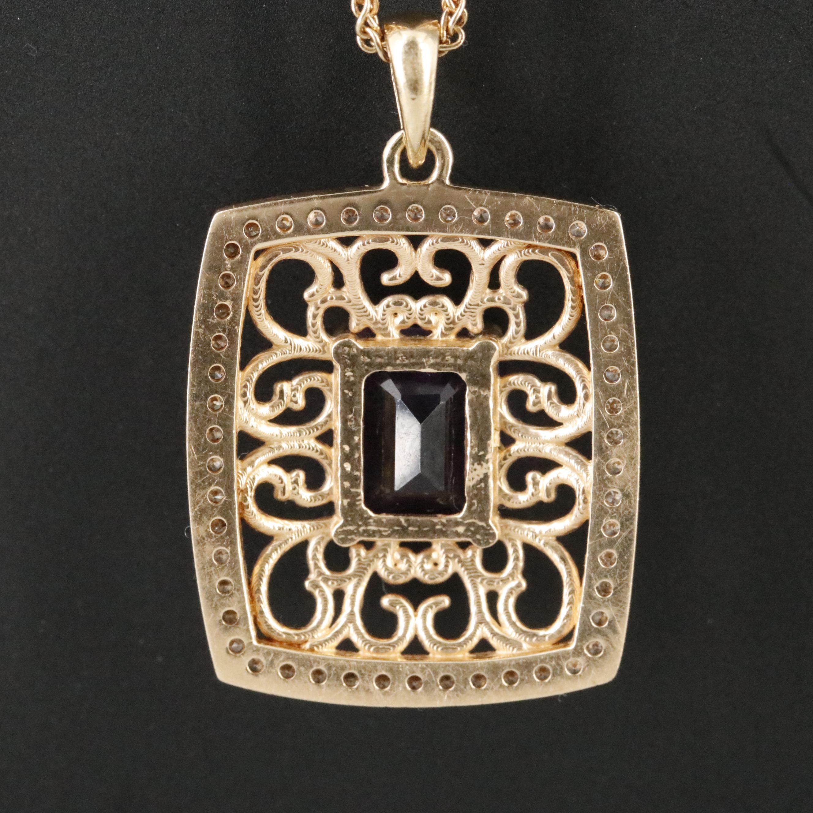 14K Amethyst and Diamond Pendant Necklace