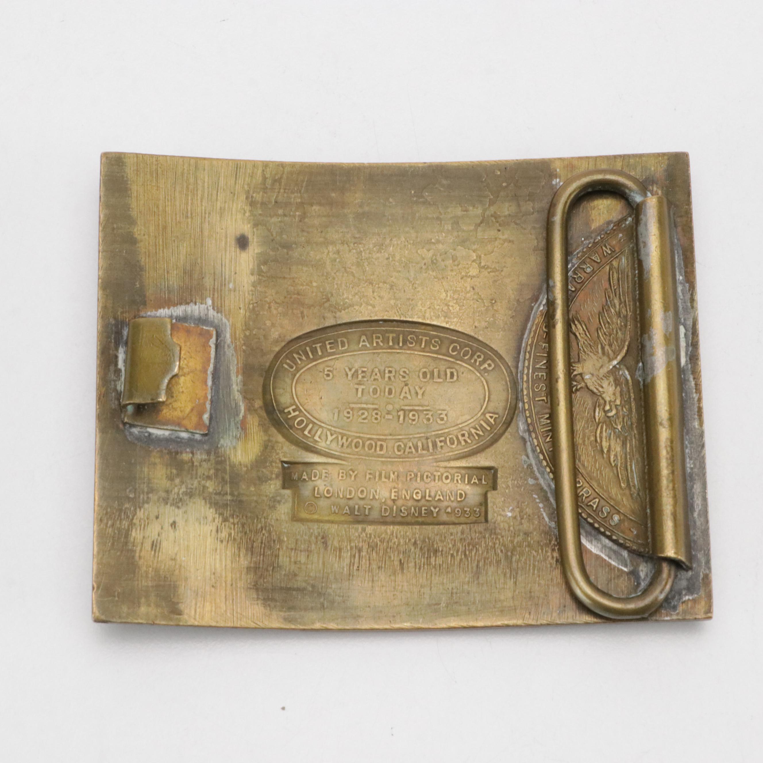 Walt Disney Mickey Mouse 1933 "Award of Merit" Brass Belt Buckle