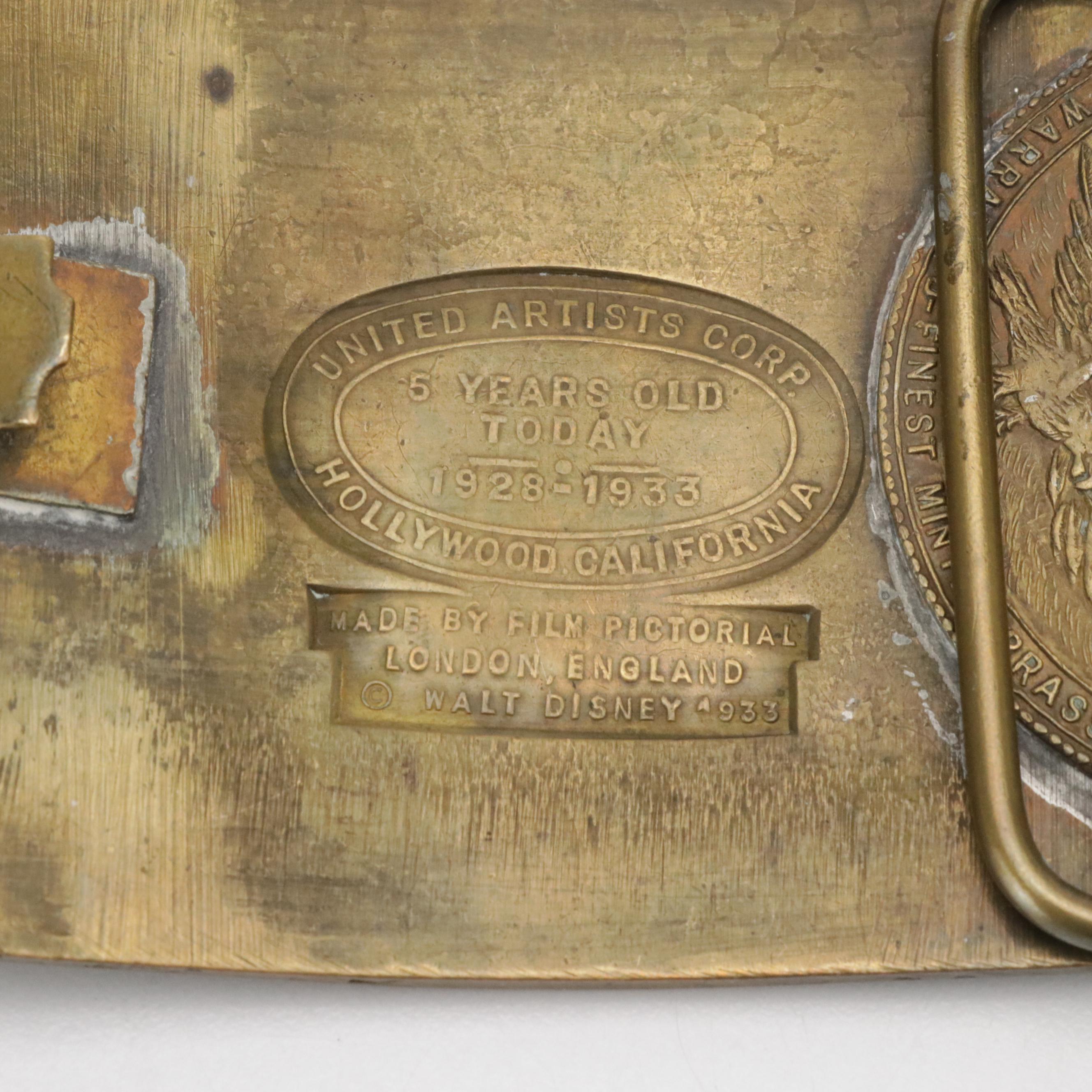 Walt Disney Mickey Mouse 1933 "Award of Merit" Brass Belt Buckle