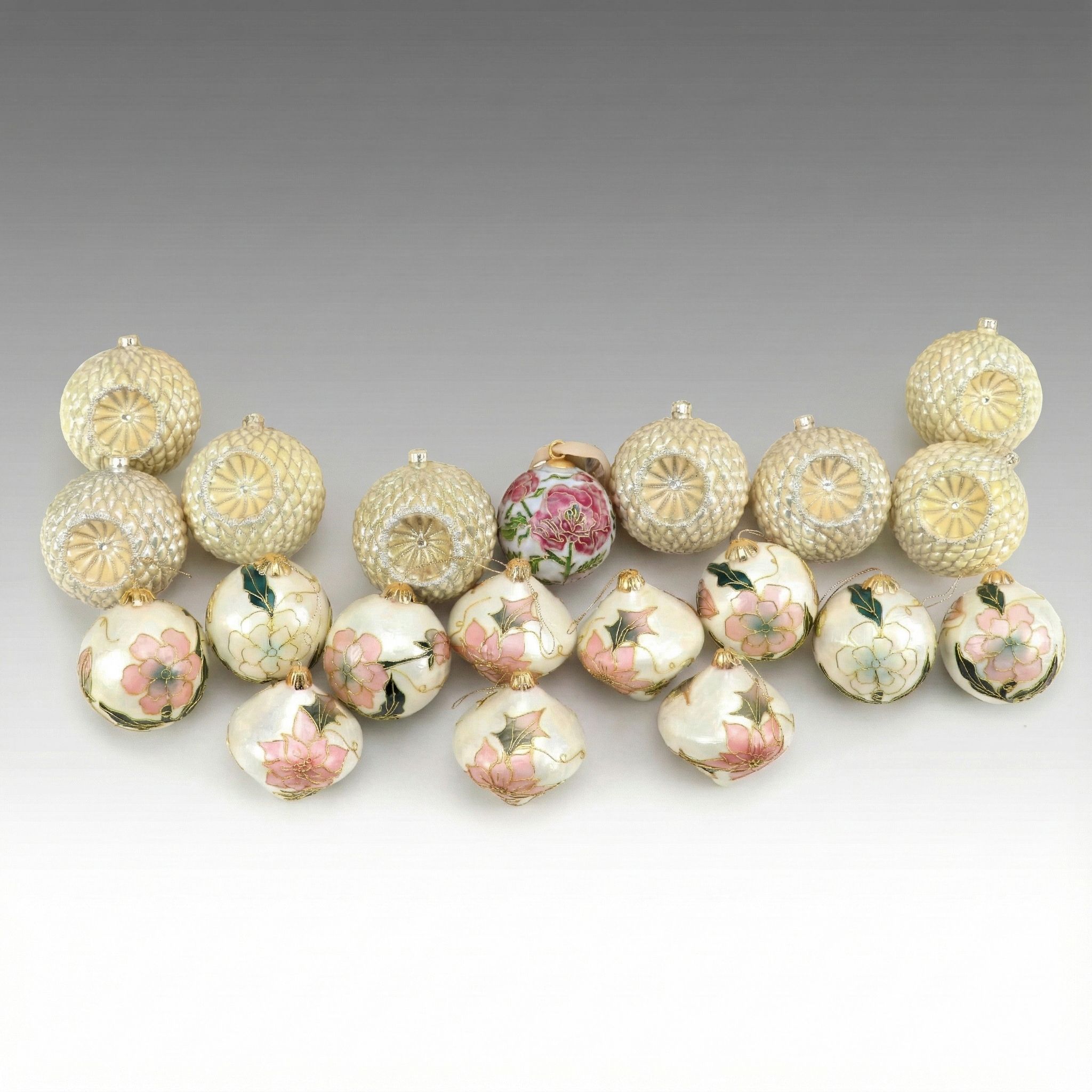 Hand-Embellished Fabric Ornaments with Other Pink and White Ornaments