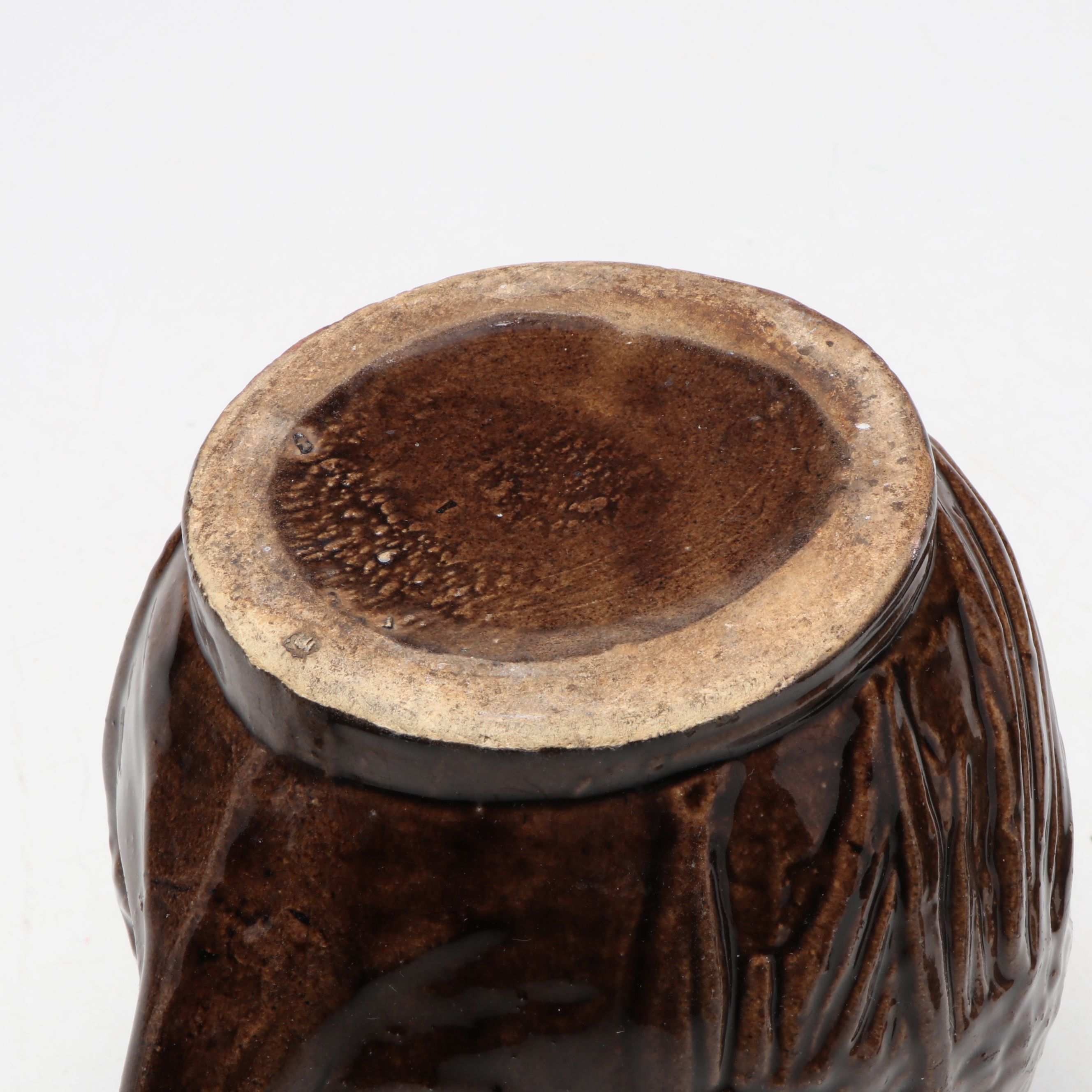 McCoy Pottery Botanical and Aquatic Brown Pitchers with Ribbed Hull Creamer