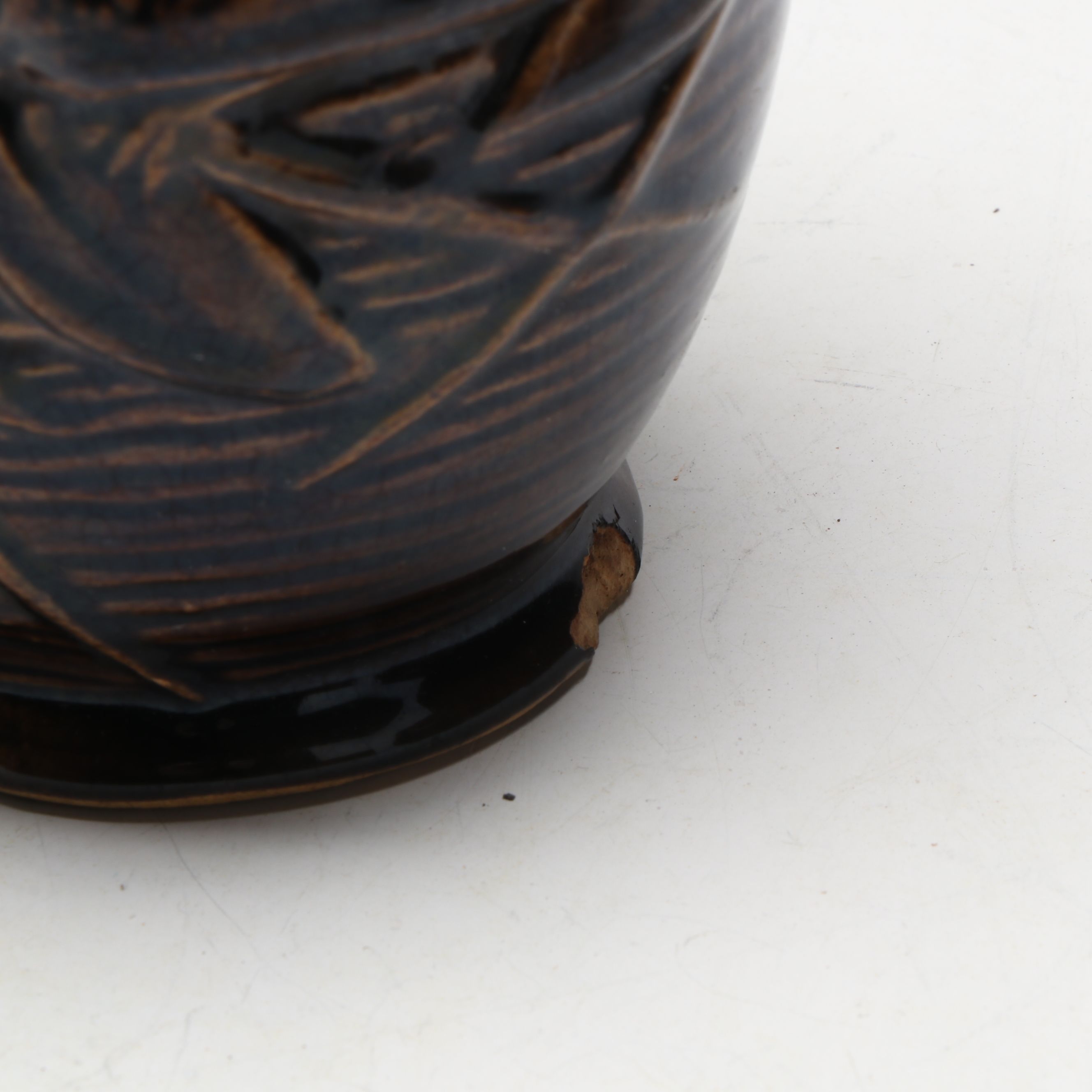 McCoy Pottery Botanical and Aquatic Brown Pitchers with Ribbed Hull Creamer