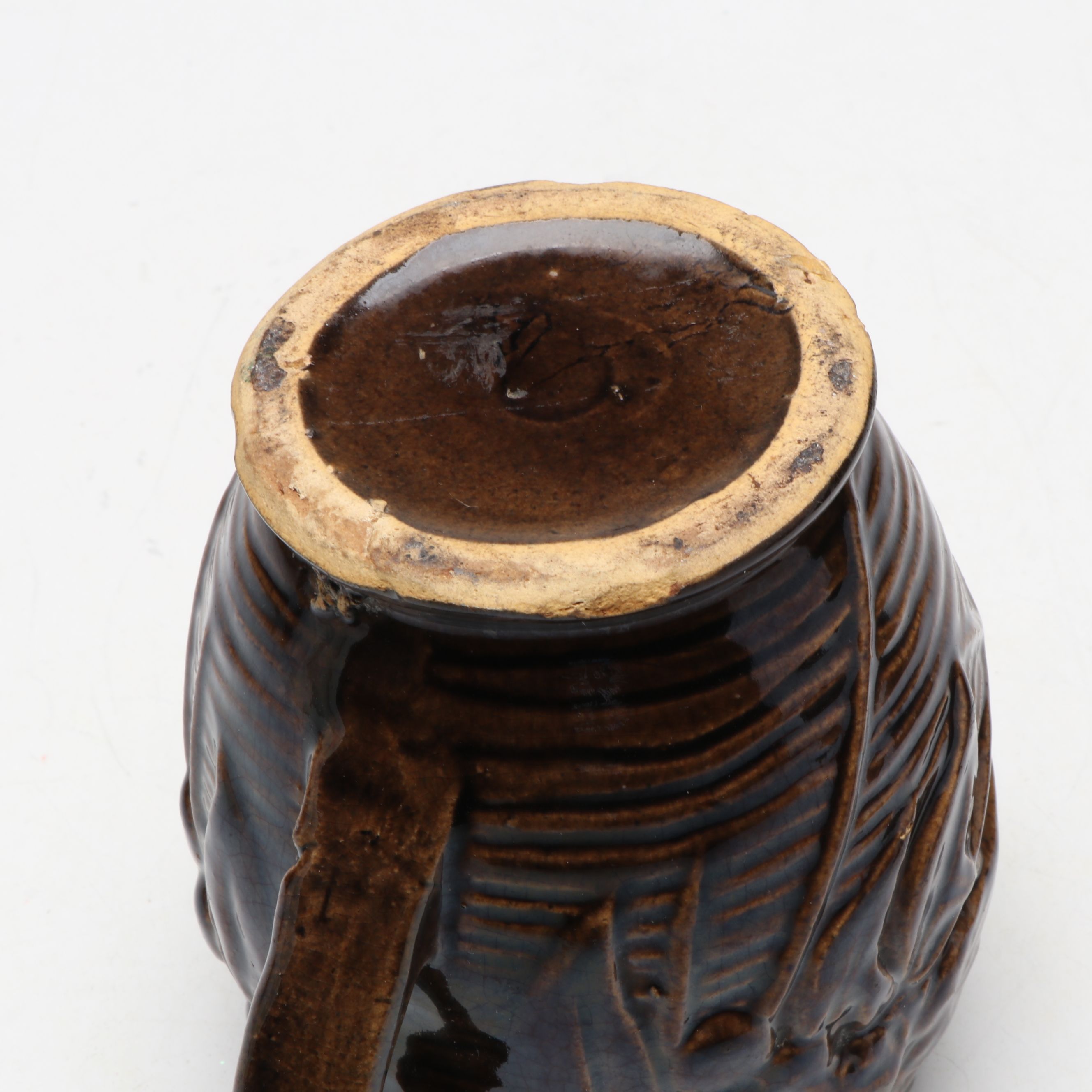 McCoy Pottery Botanical and Aquatic Brown Pitchers with Ribbed Hull Creamer