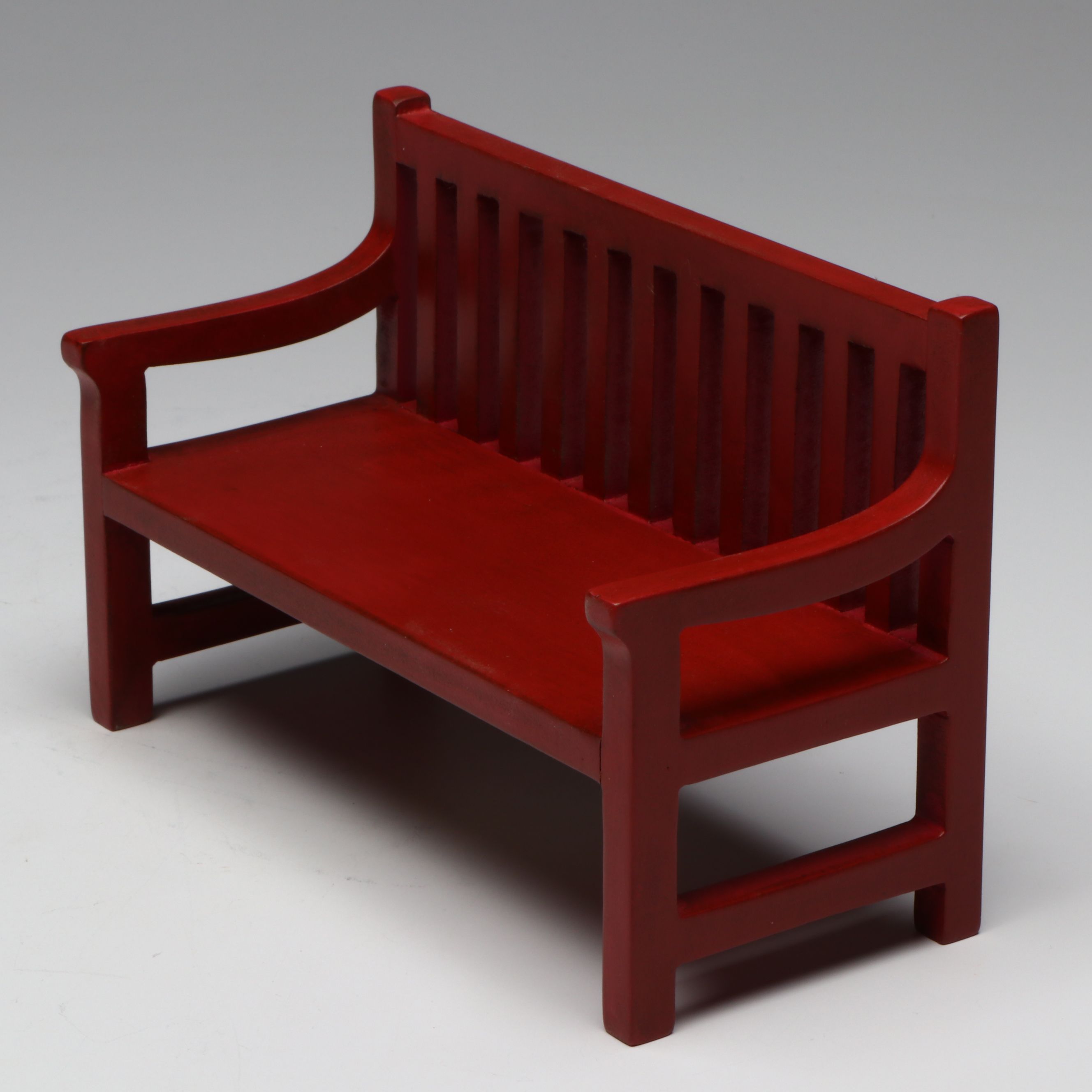 Doll Size Wrought Metal Garden Bench with Other Bench and Cushioned Doll Chairs