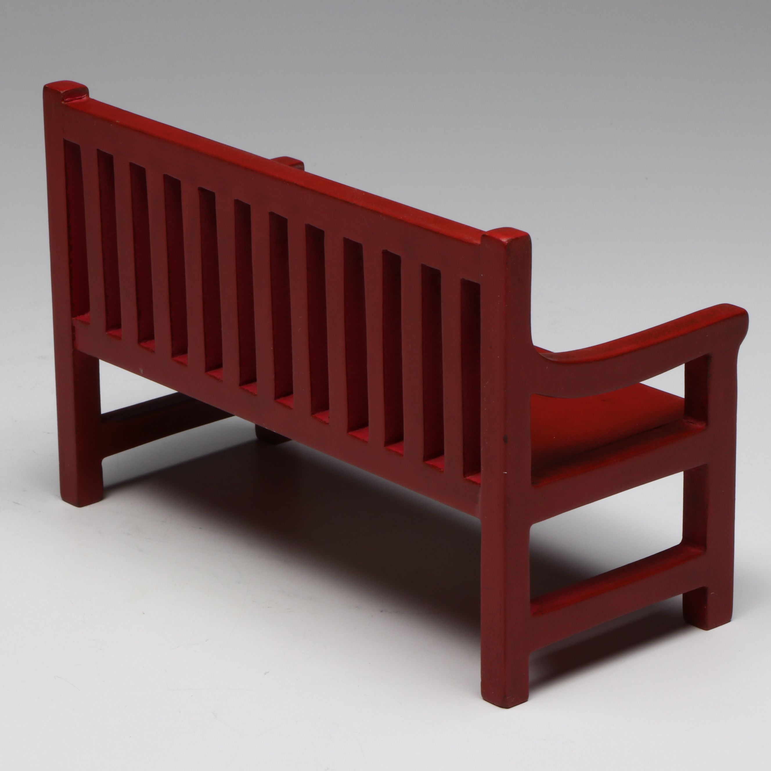 Doll Size Wrought Metal Garden Bench with Other Bench and Cushioned Doll Chairs