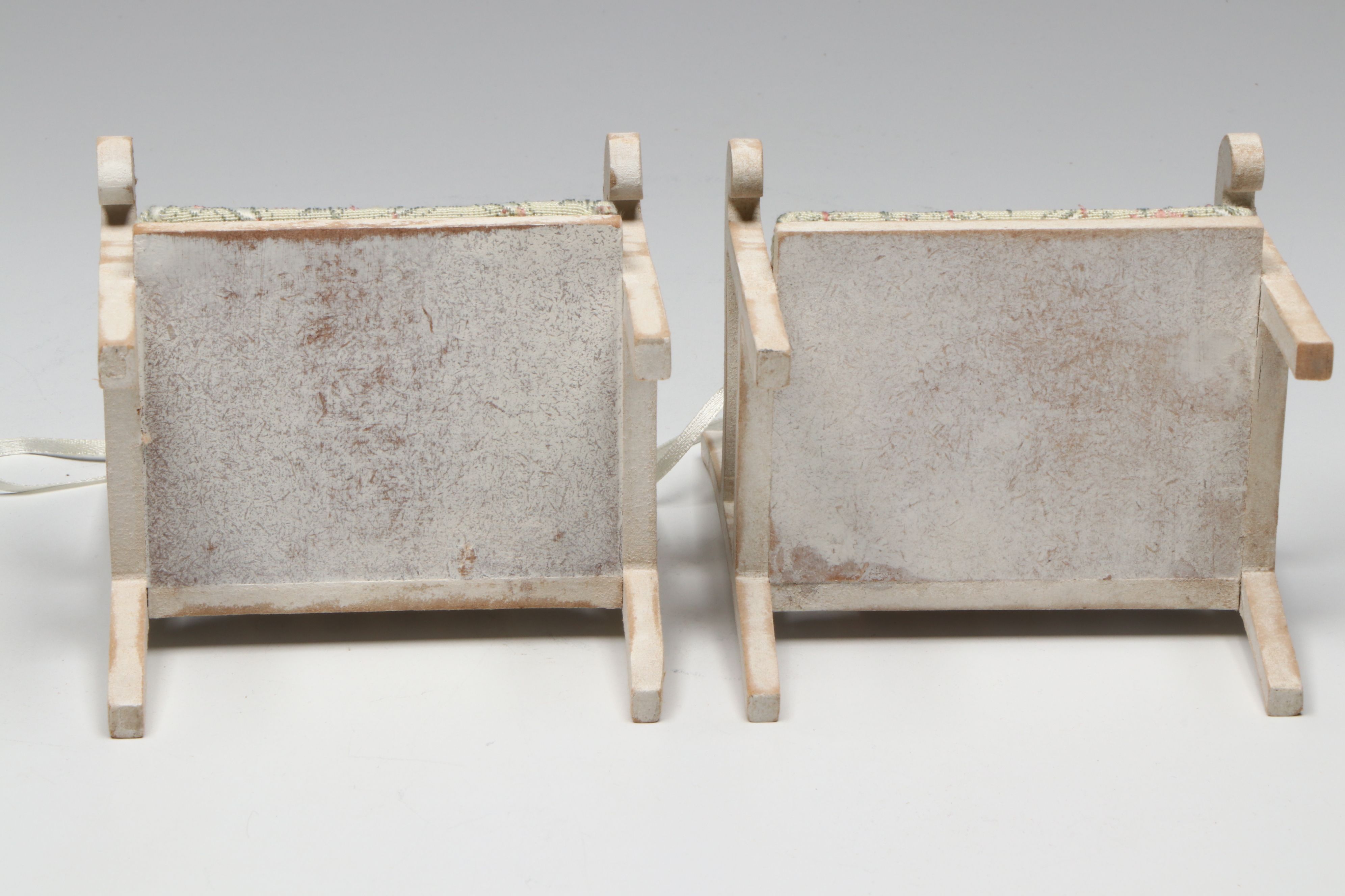 Doll Size Wrought Metal Garden Bench with Other Bench and Cushioned Doll Chairs