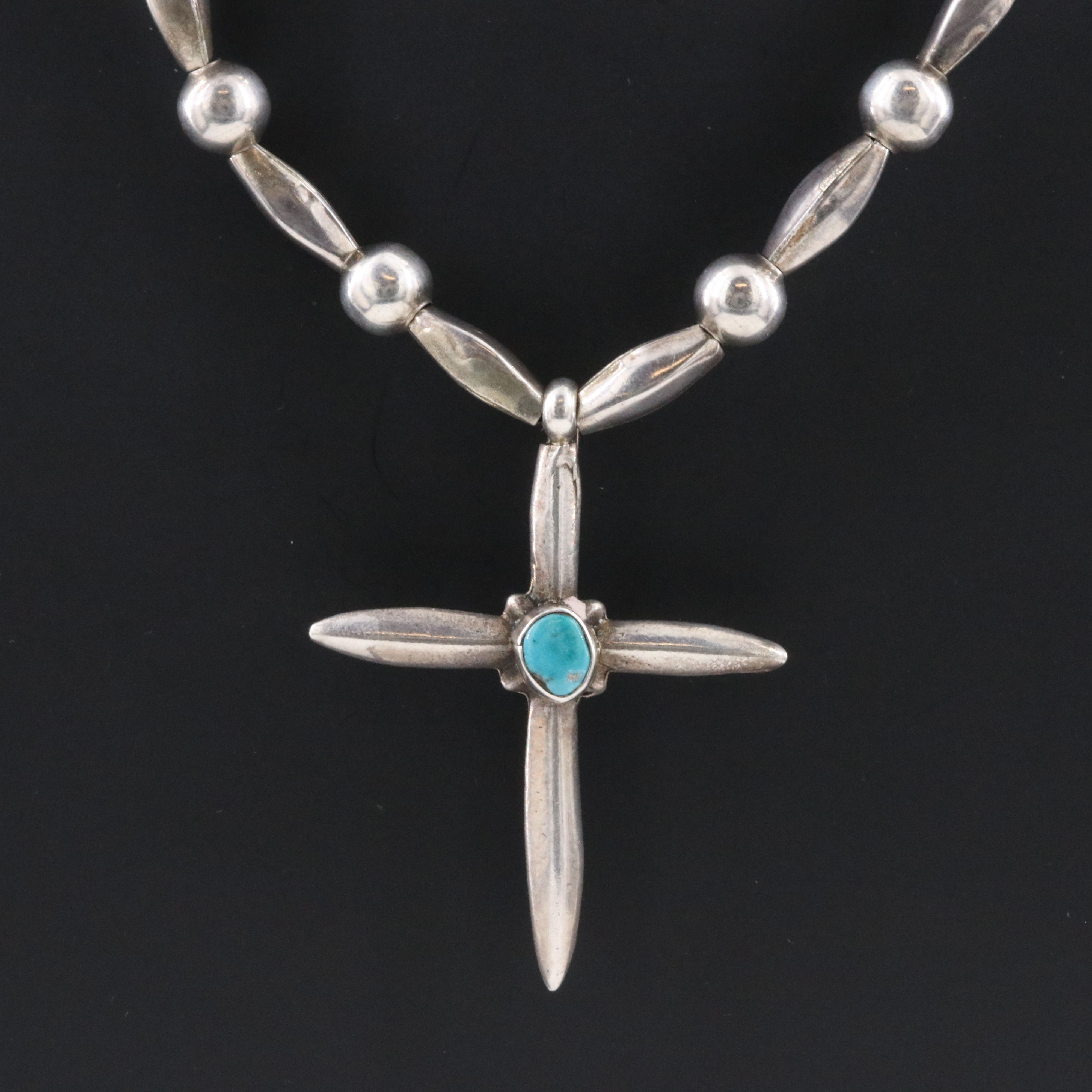 Southwestern Sterling Turquoise Cross Necklace