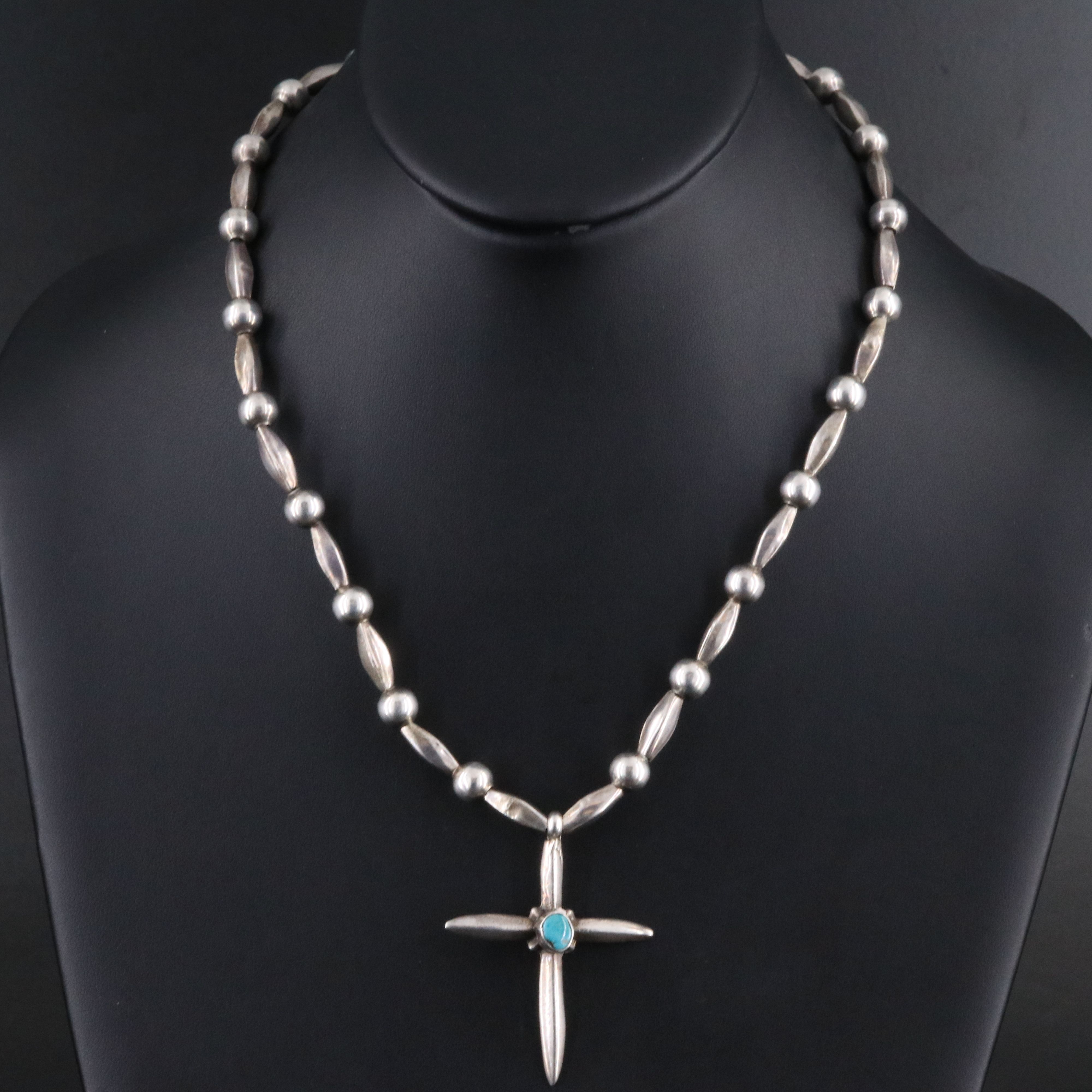 Southwestern Sterling Turquoise Cross Necklace