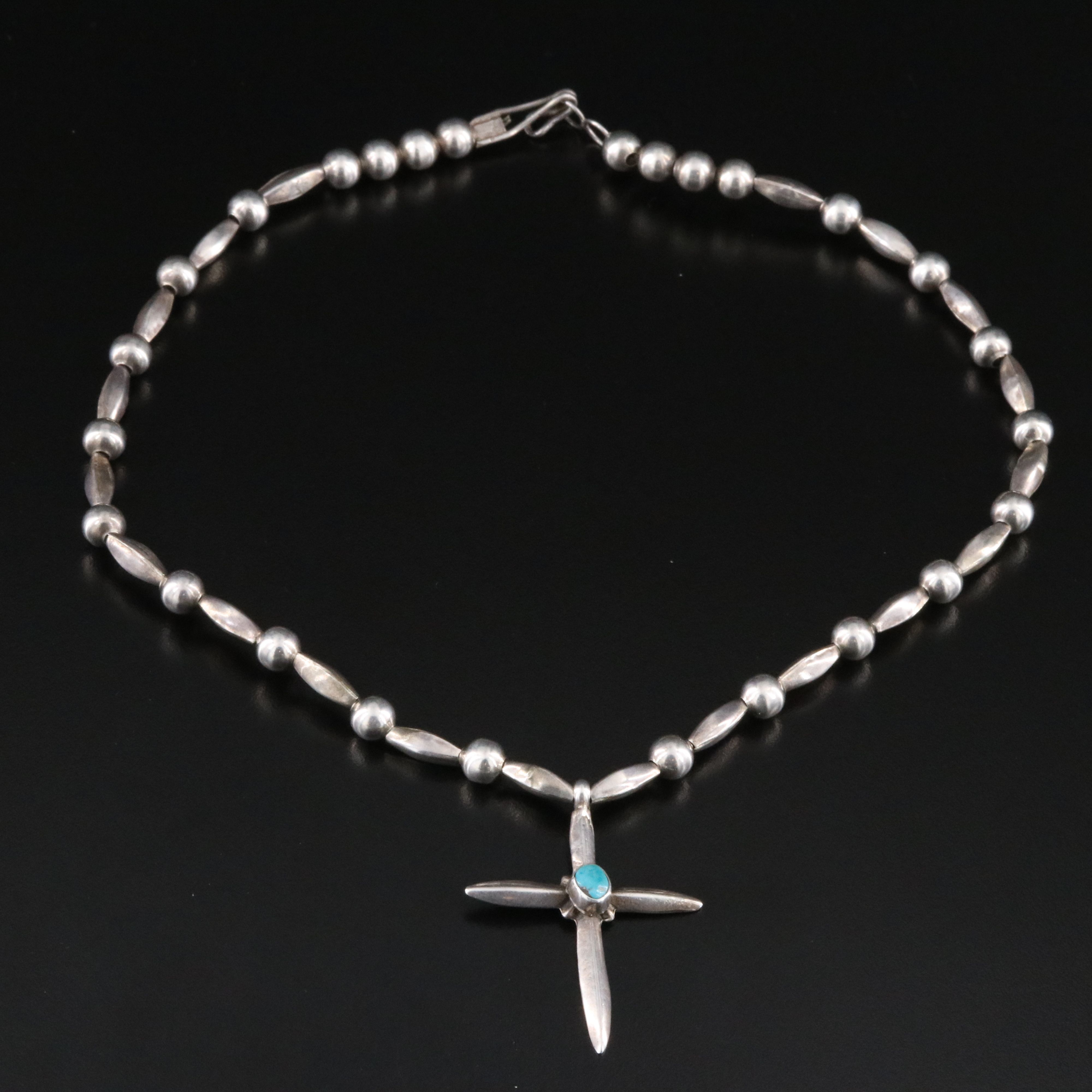 Southwestern Sterling Turquoise Cross Necklace