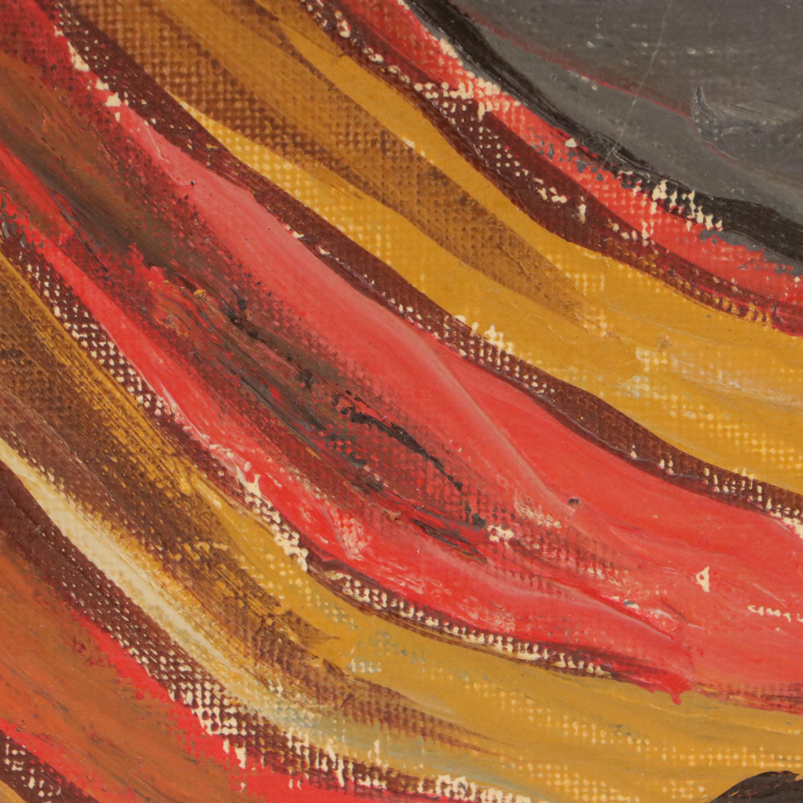 Paul Zentgraf Modernist Still Life with Fruit Oil Painting, Circa 1965