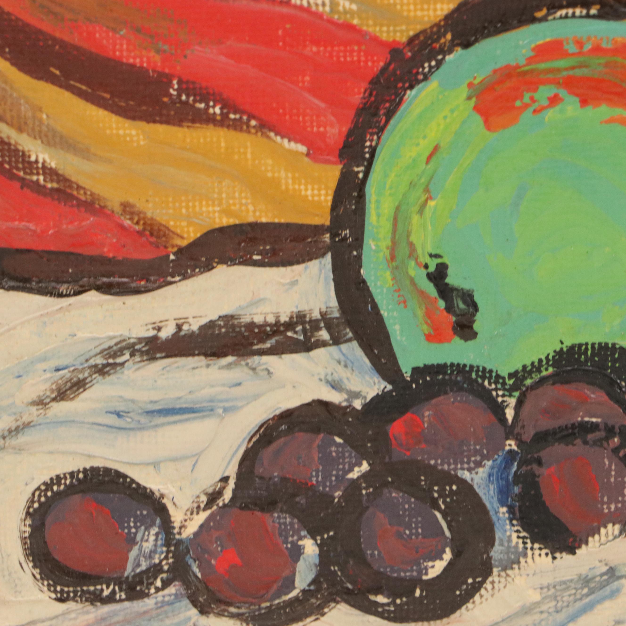 Paul Zentgraf Modernist Still Life with Fruit Oil Painting, Circa 1965