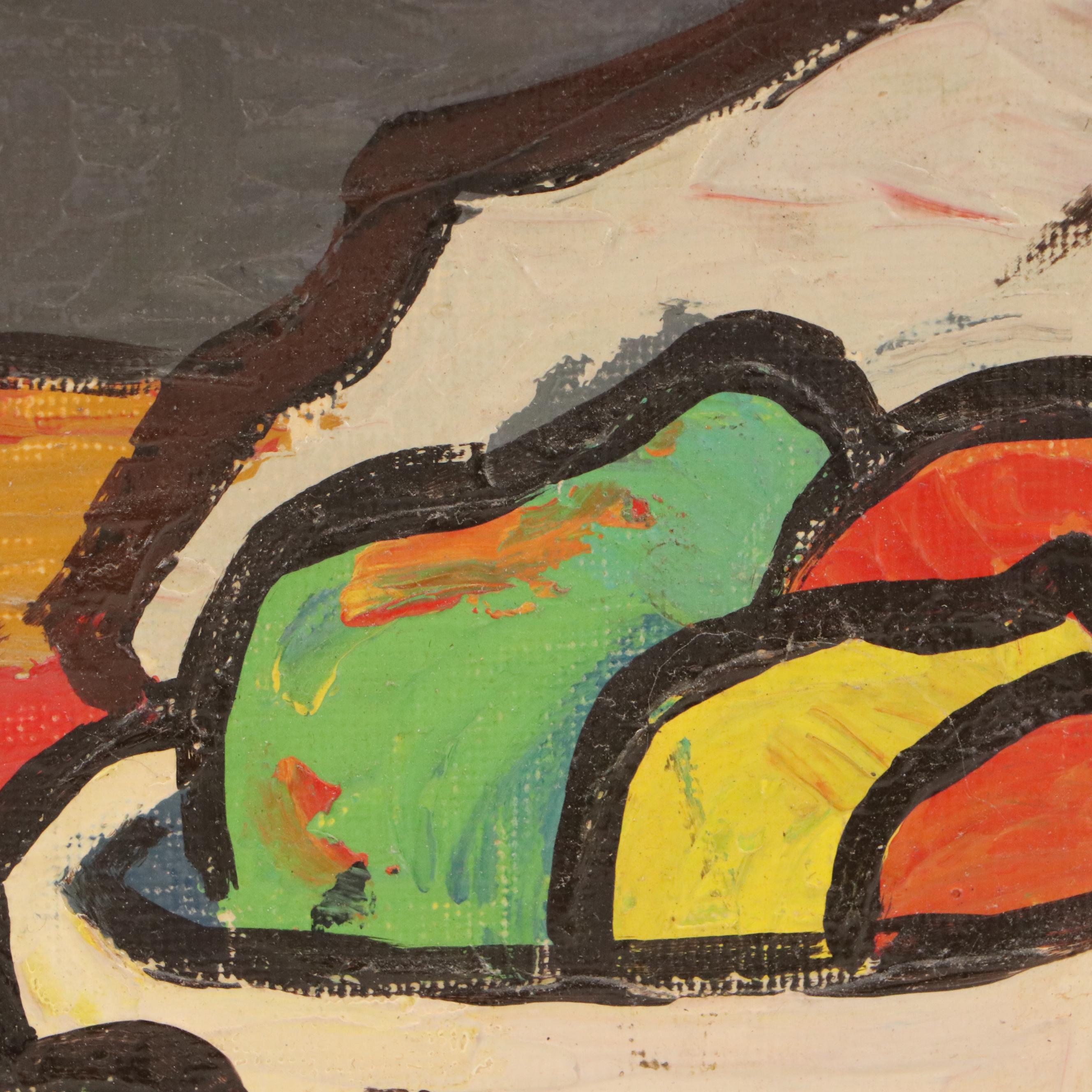 Paul Zentgraf Modernist Still Life with Fruit Oil Painting, Circa 1965