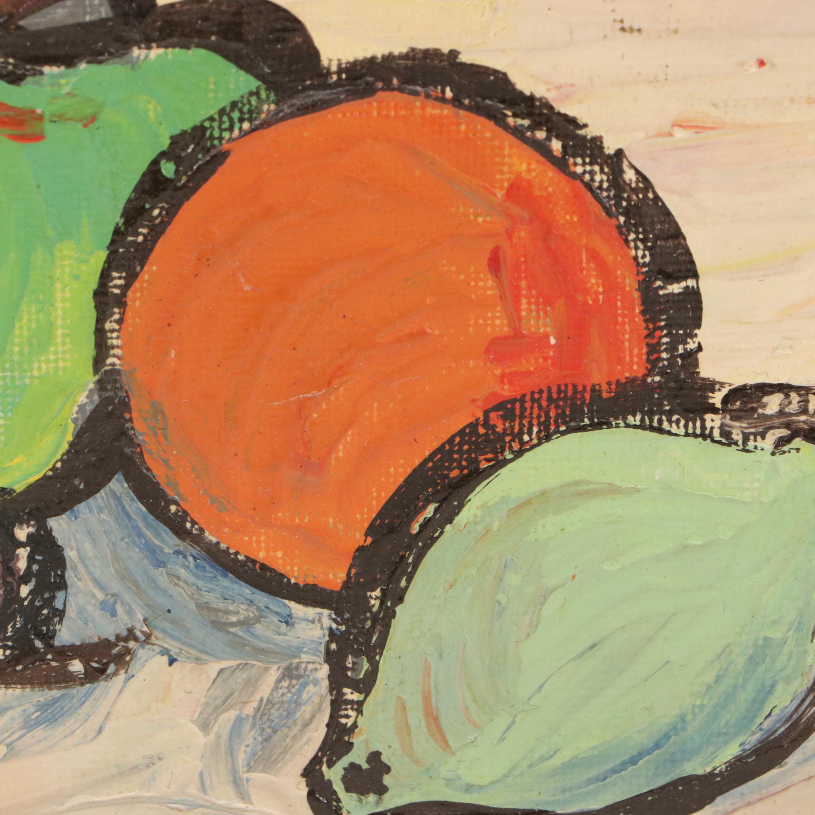 Paul Zentgraf Modernist Still Life with Fruit Oil Painting, Circa 1965