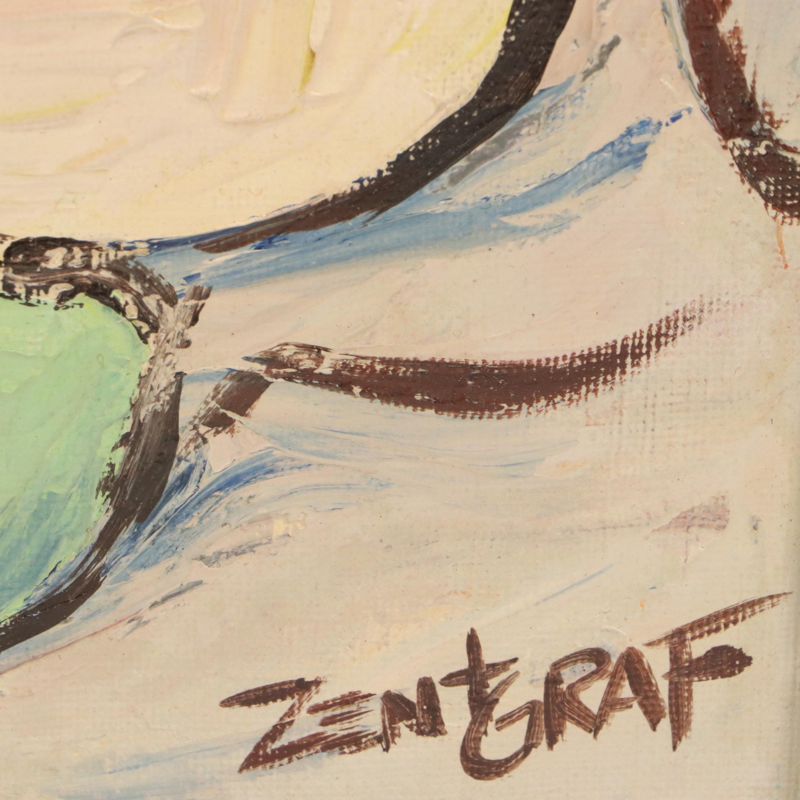 Paul Zentgraf Modernist Still Life with Fruit Oil Painting, Circa 1965