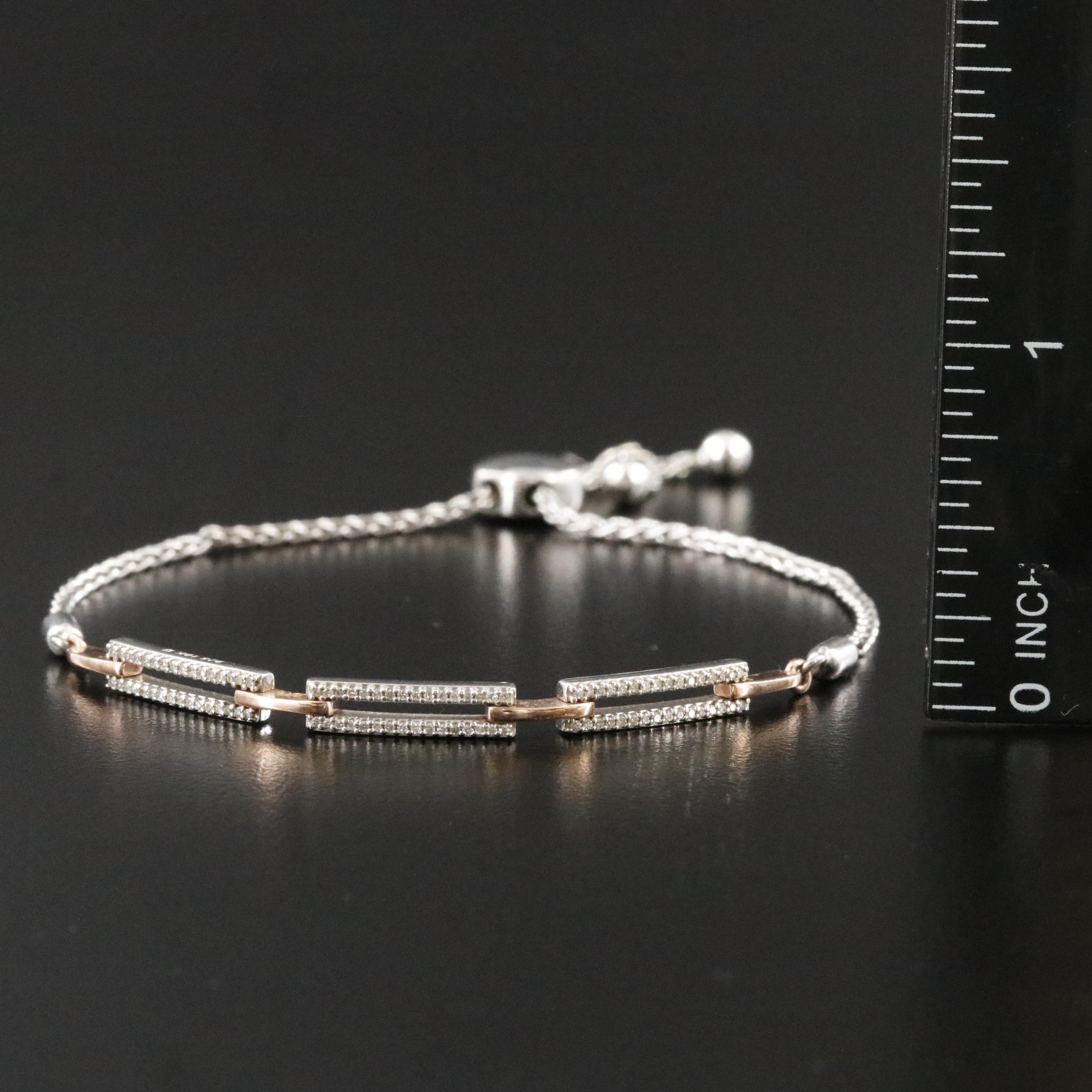 Sterling Diamond Bolo Bracelet with 10K Rose Gold Accents