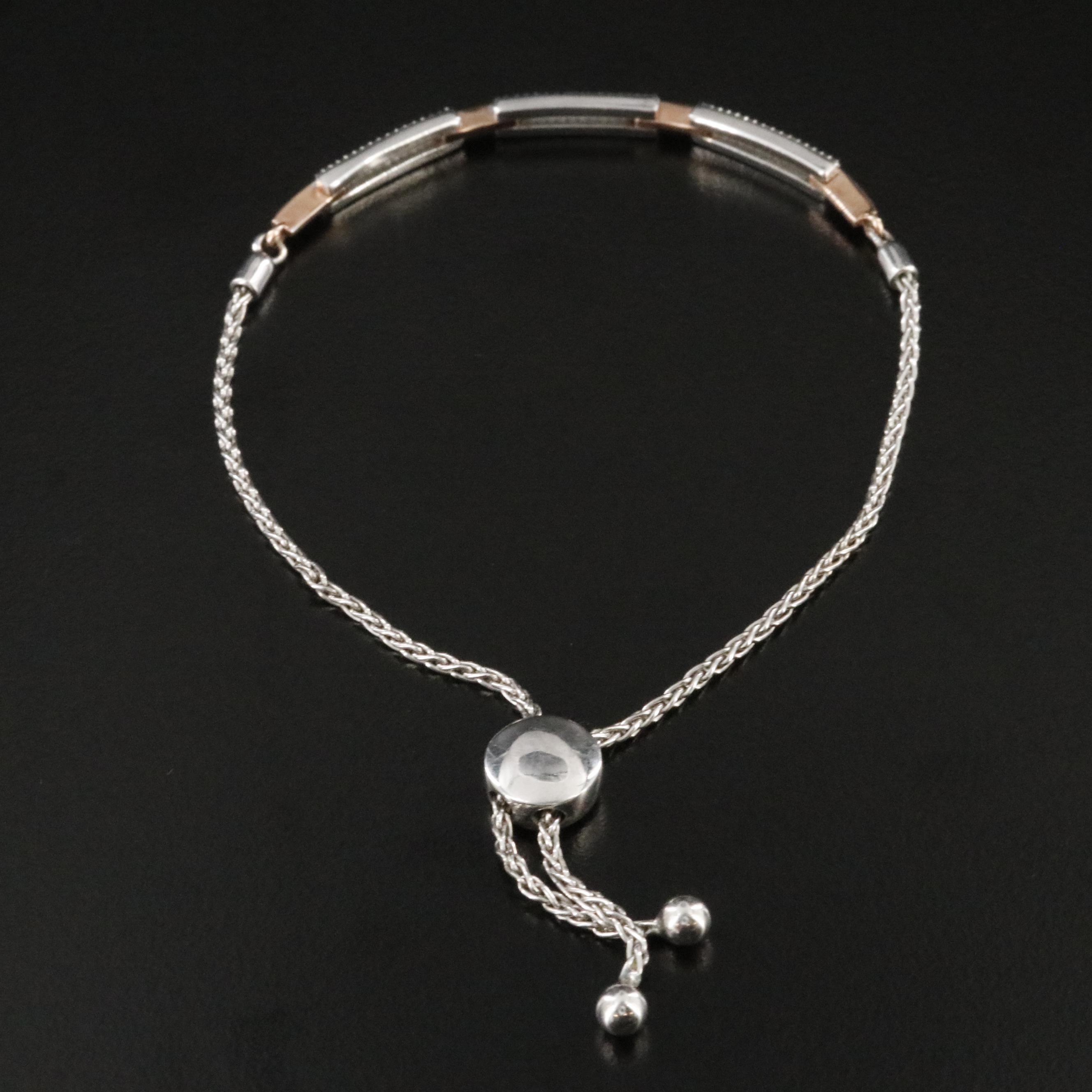 Sterling Diamond Bolo Bracelet with 10K Rose Gold Accents