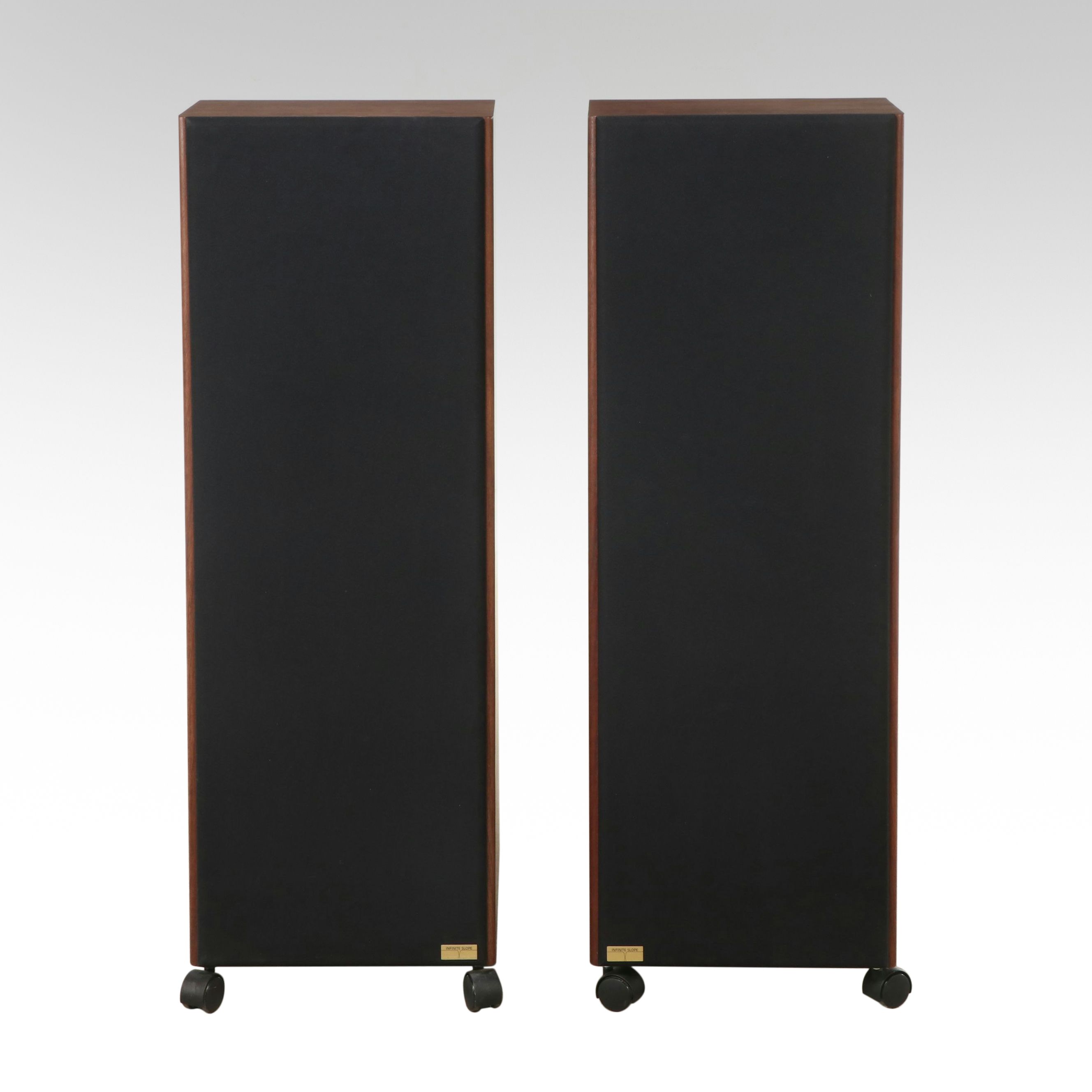 Pair of JSE Engineering "Infinite Slope" Walnut Floor Speakers