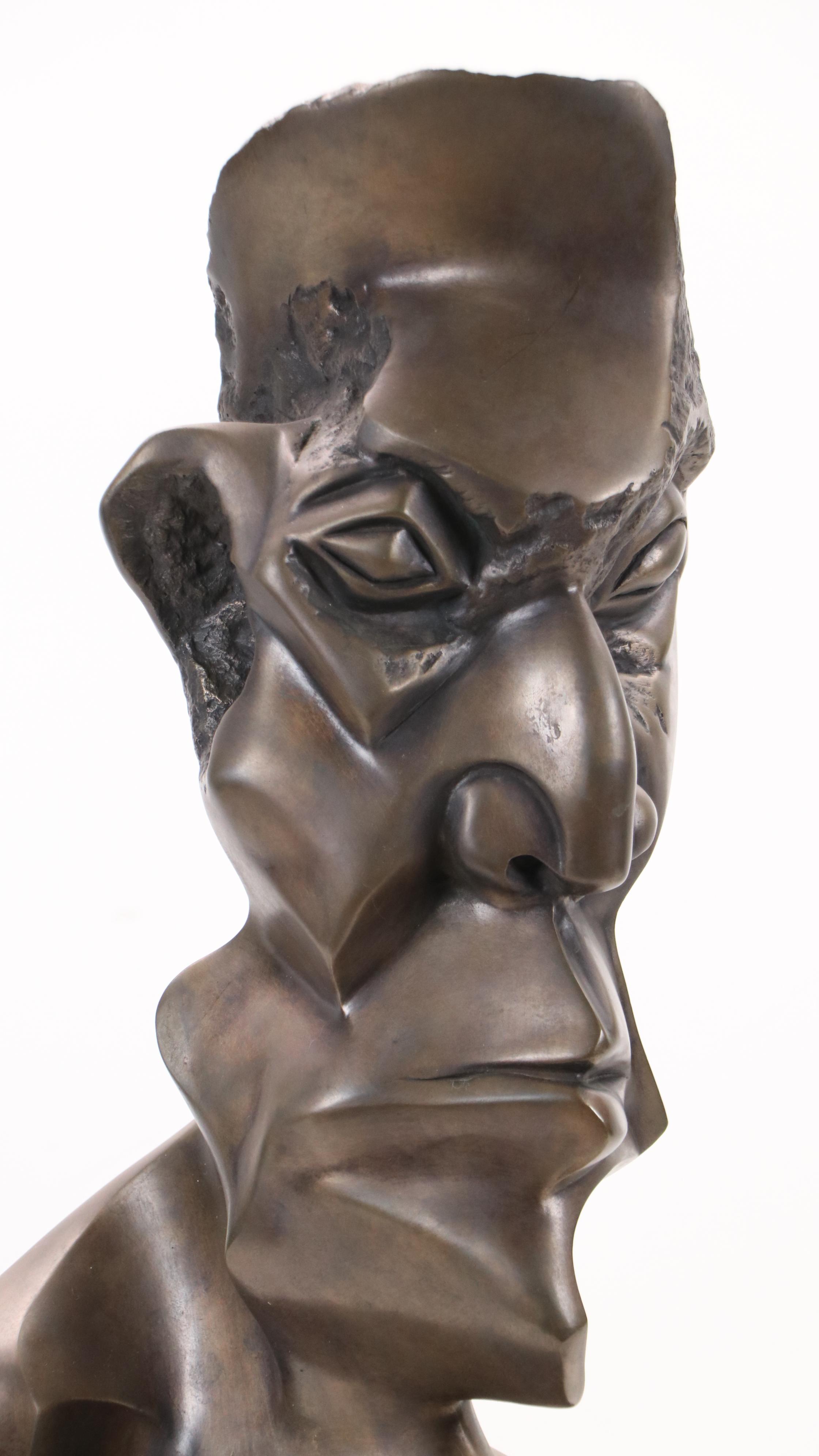 Bronze Sculpture of Abstracted Male Bust, Circa 1992