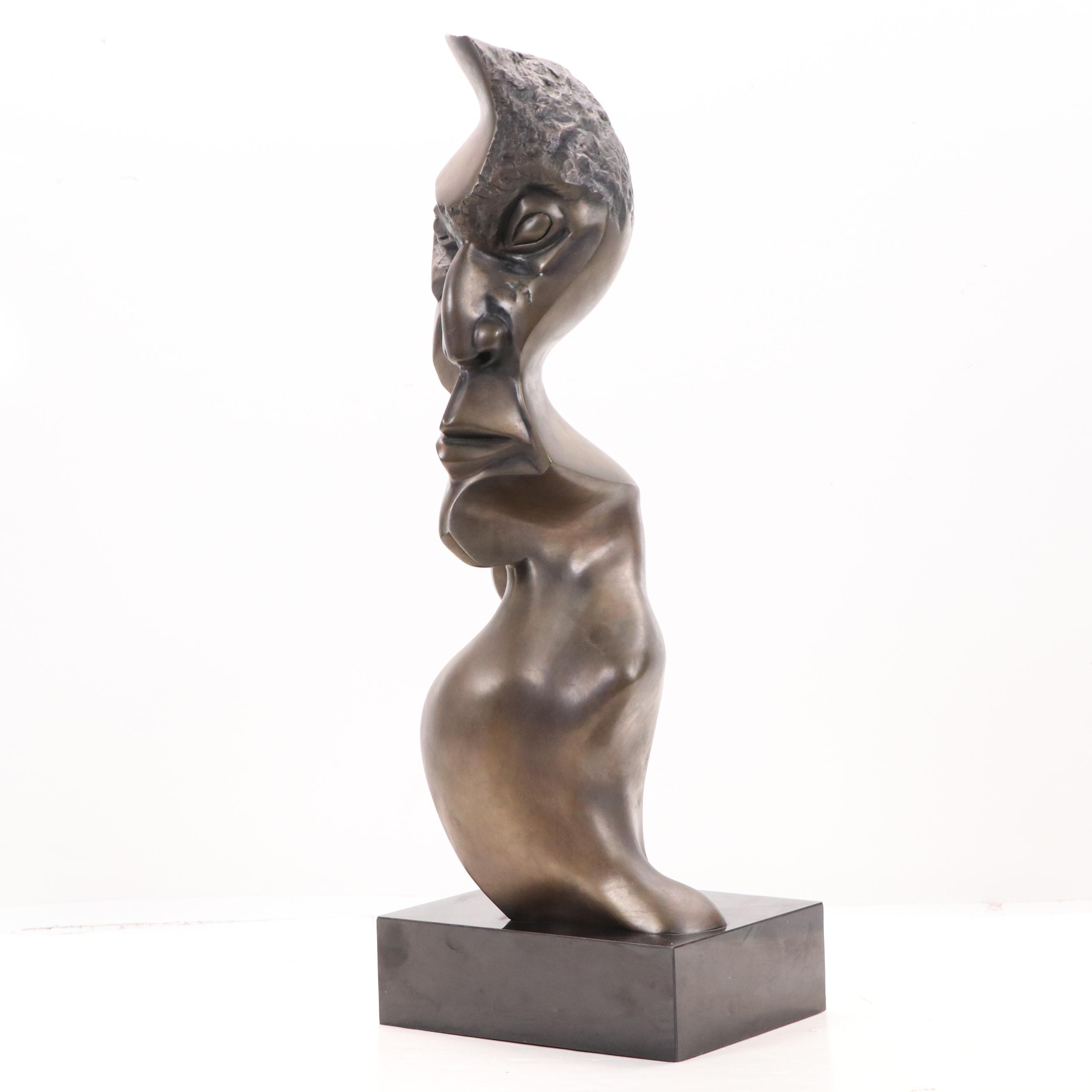 Bronze Sculpture of Abstracted Male Bust, Circa 1992