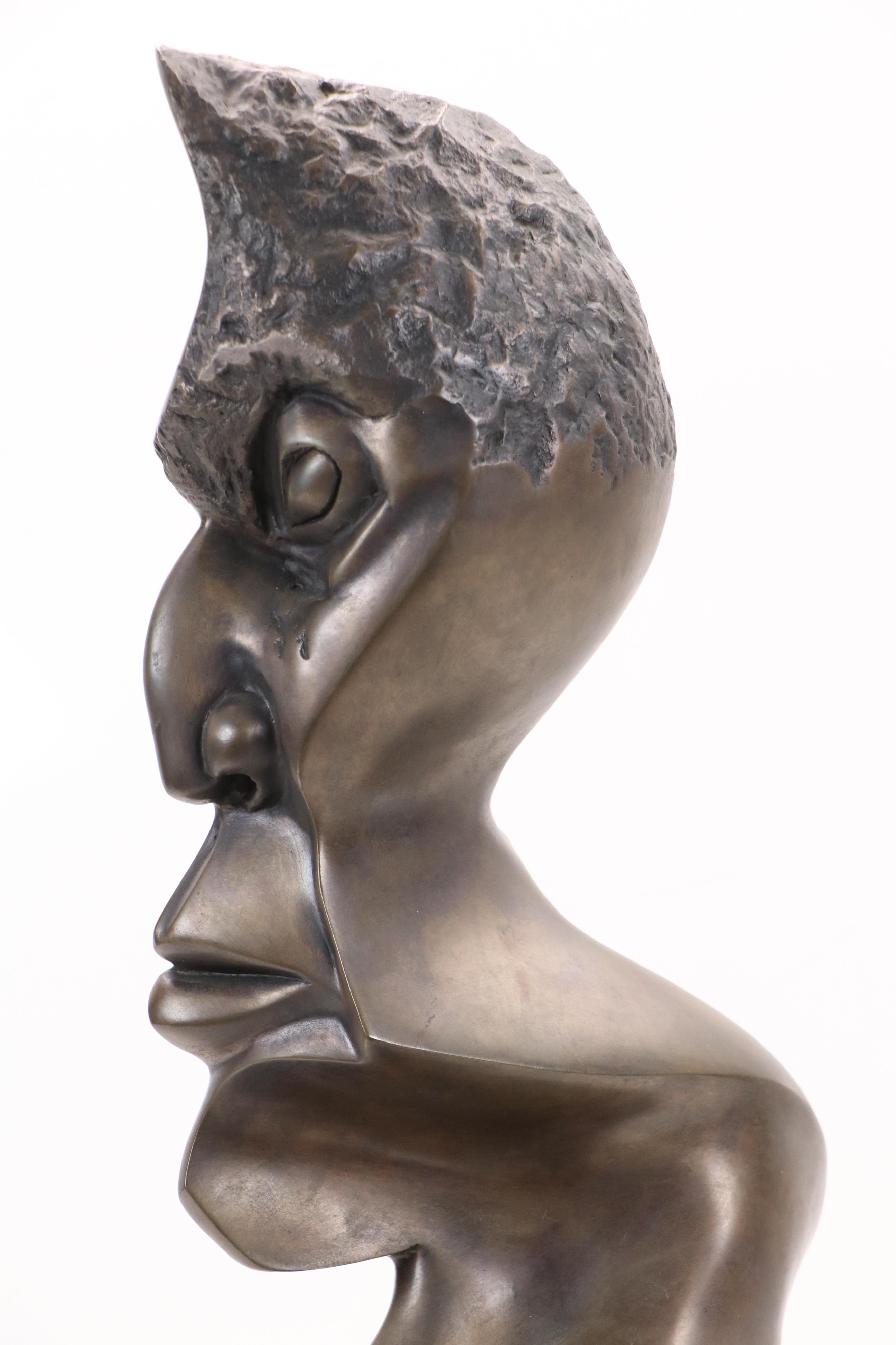 Bronze Sculpture of Abstracted Male Bust, Circa 1992