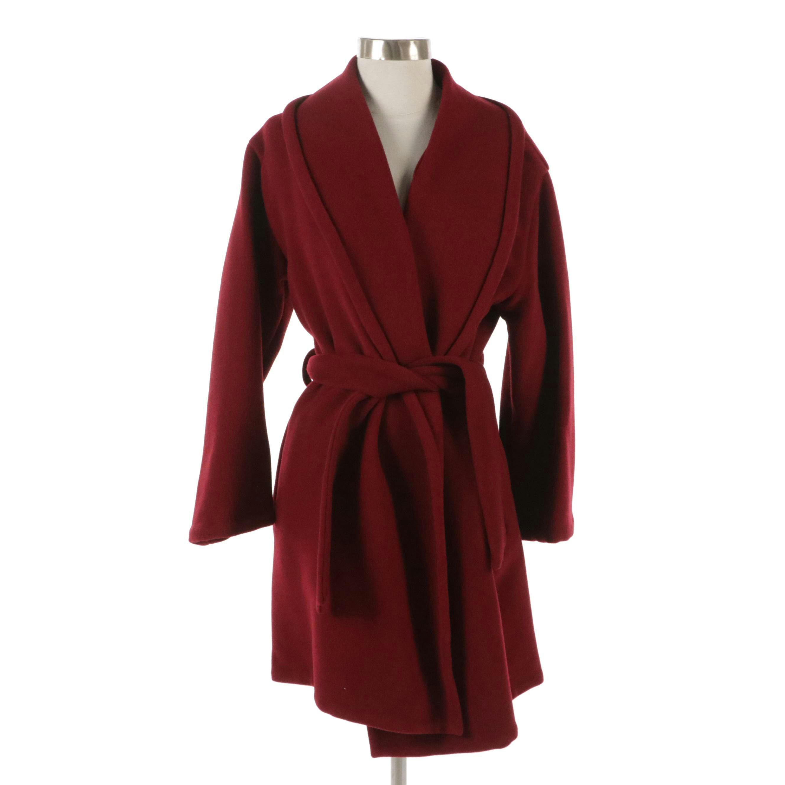 Donna Karan Signature Gold Label Wool and Angora Blend Coat with Tie Belt