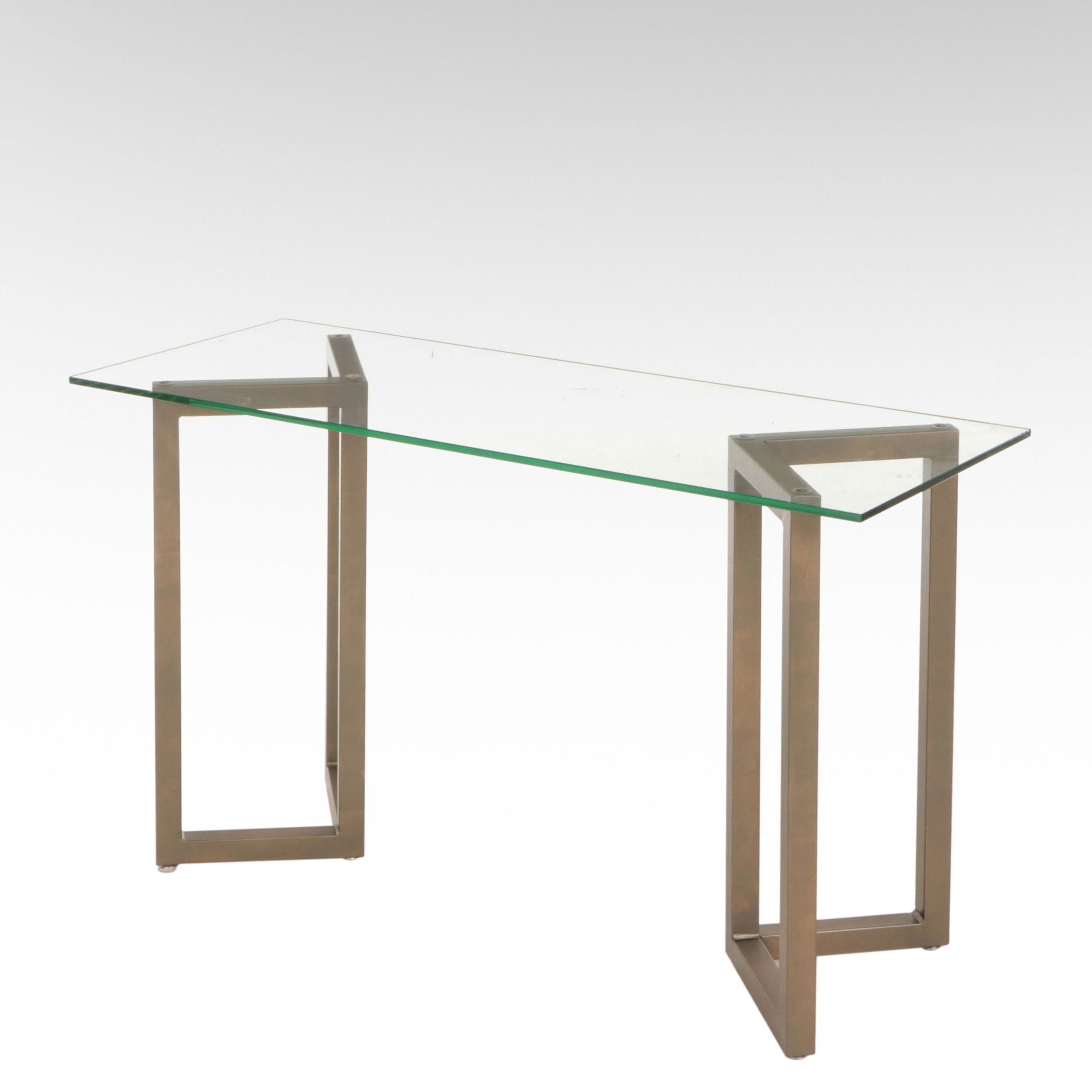 Contemporary Glass Top Sofa Table with Metal Pedestals