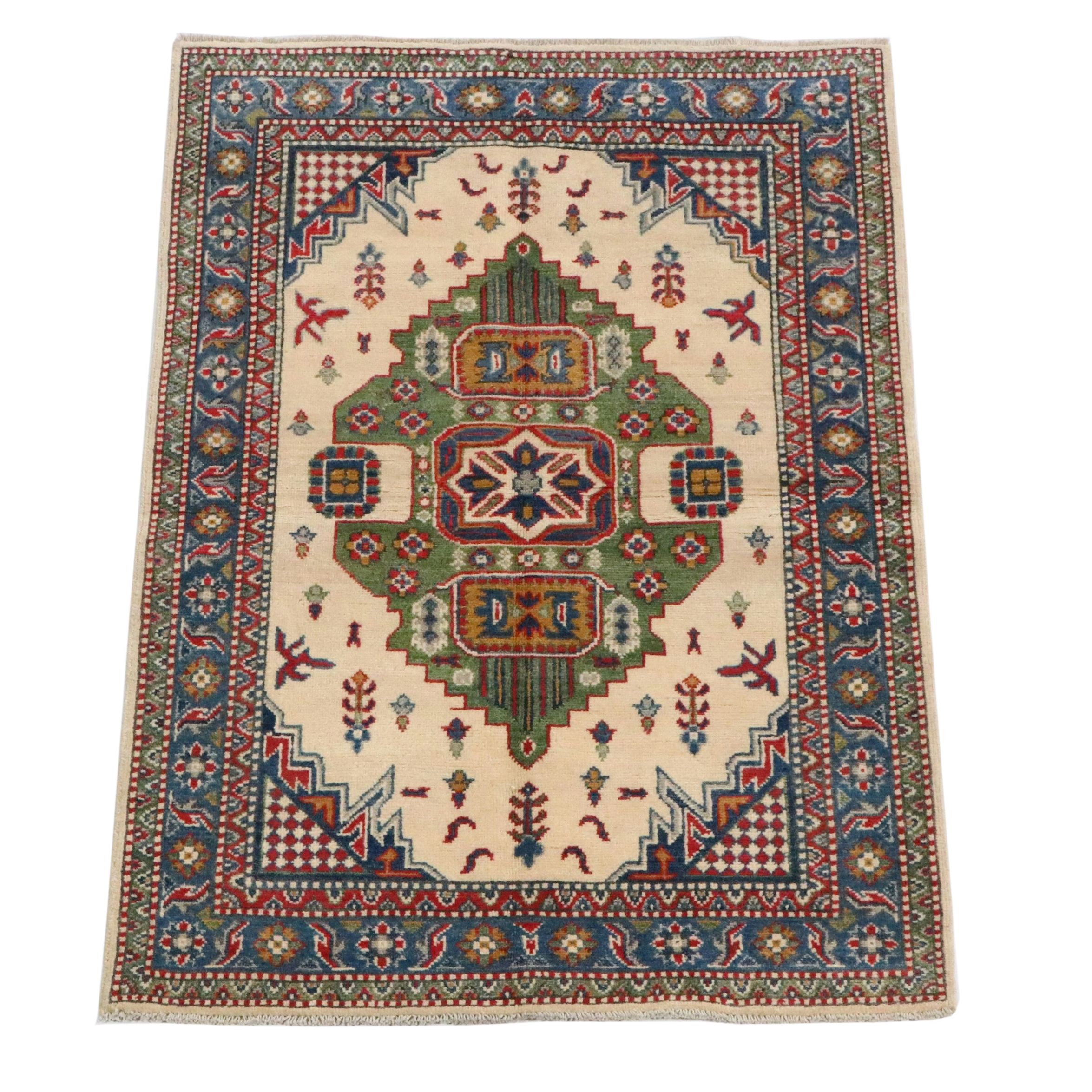 3'4 x 5'4 Hand-Knotted Afghan Kazak Area Rug