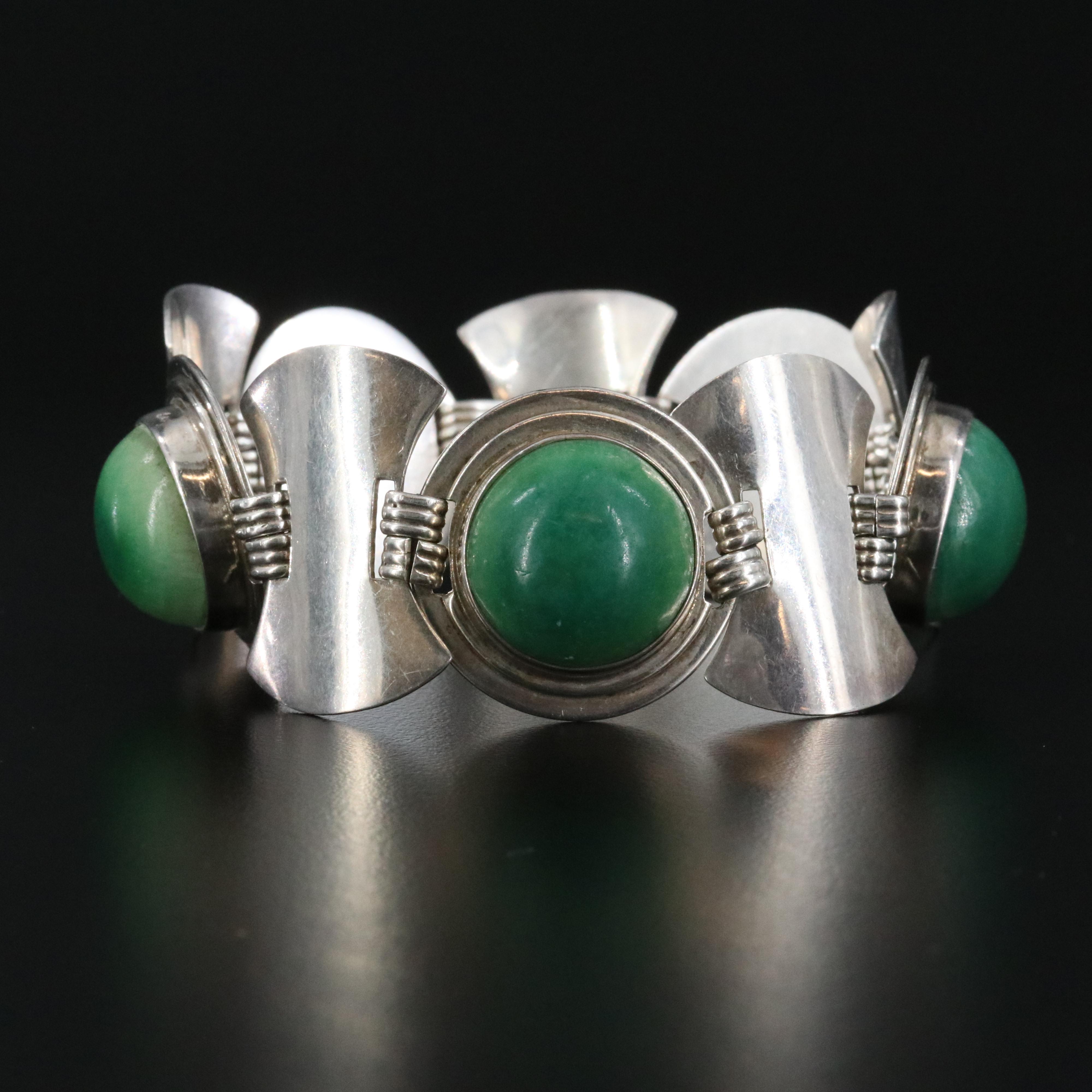 Mexican Modernist Sterling Calcite Panel Bracelet