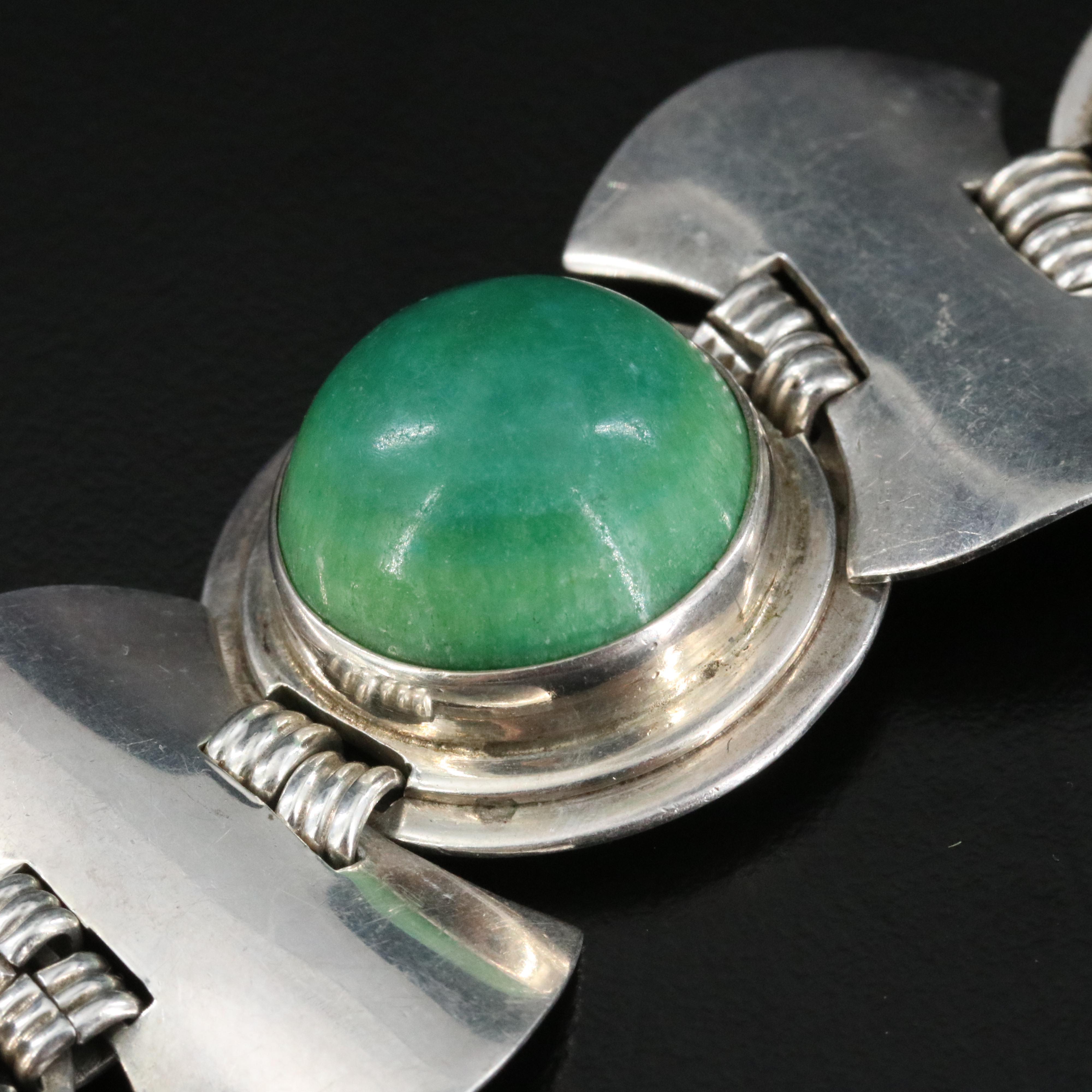 Mexican Modernist Sterling Calcite Panel Bracelet
