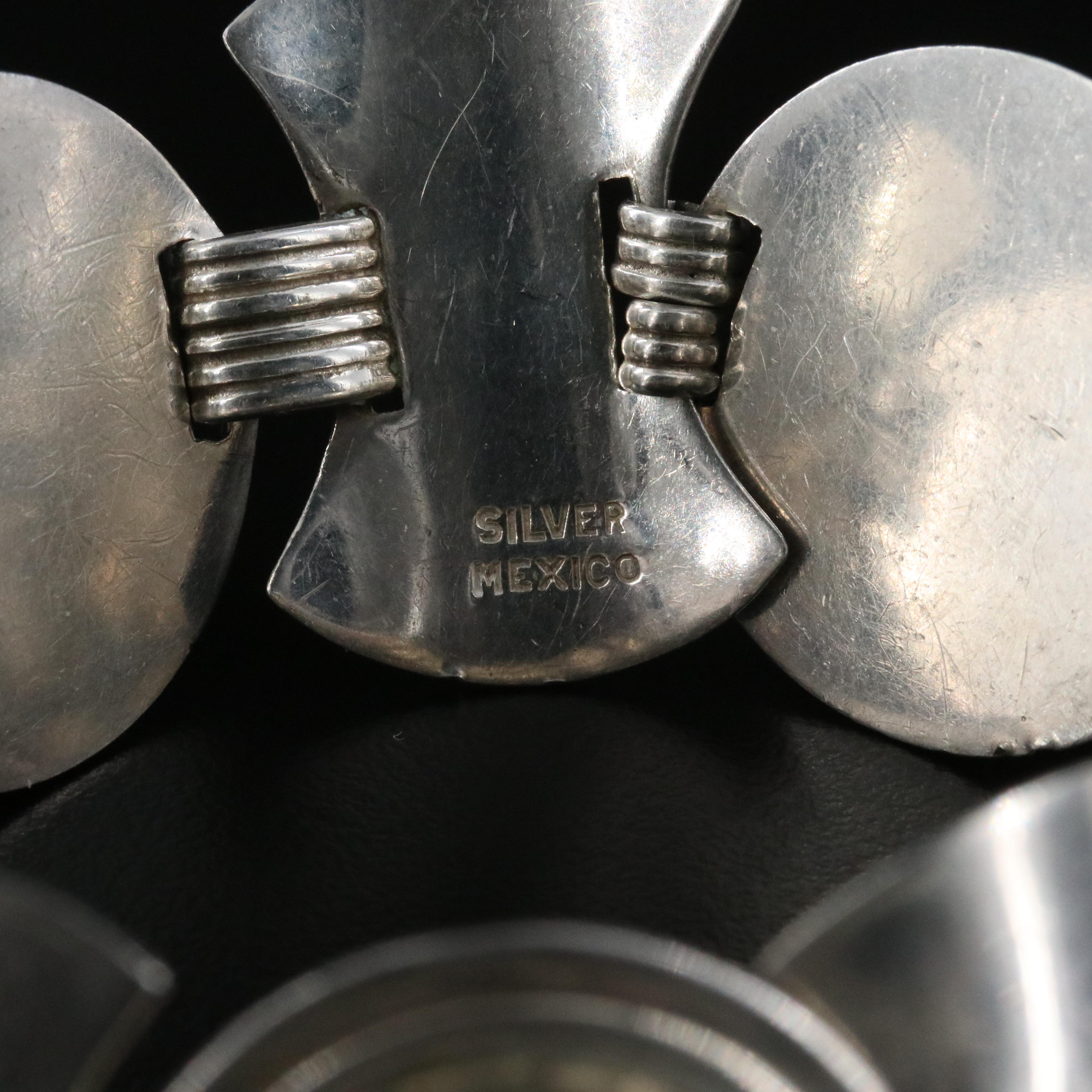 Mexican Modernist Sterling Calcite Panel Bracelet