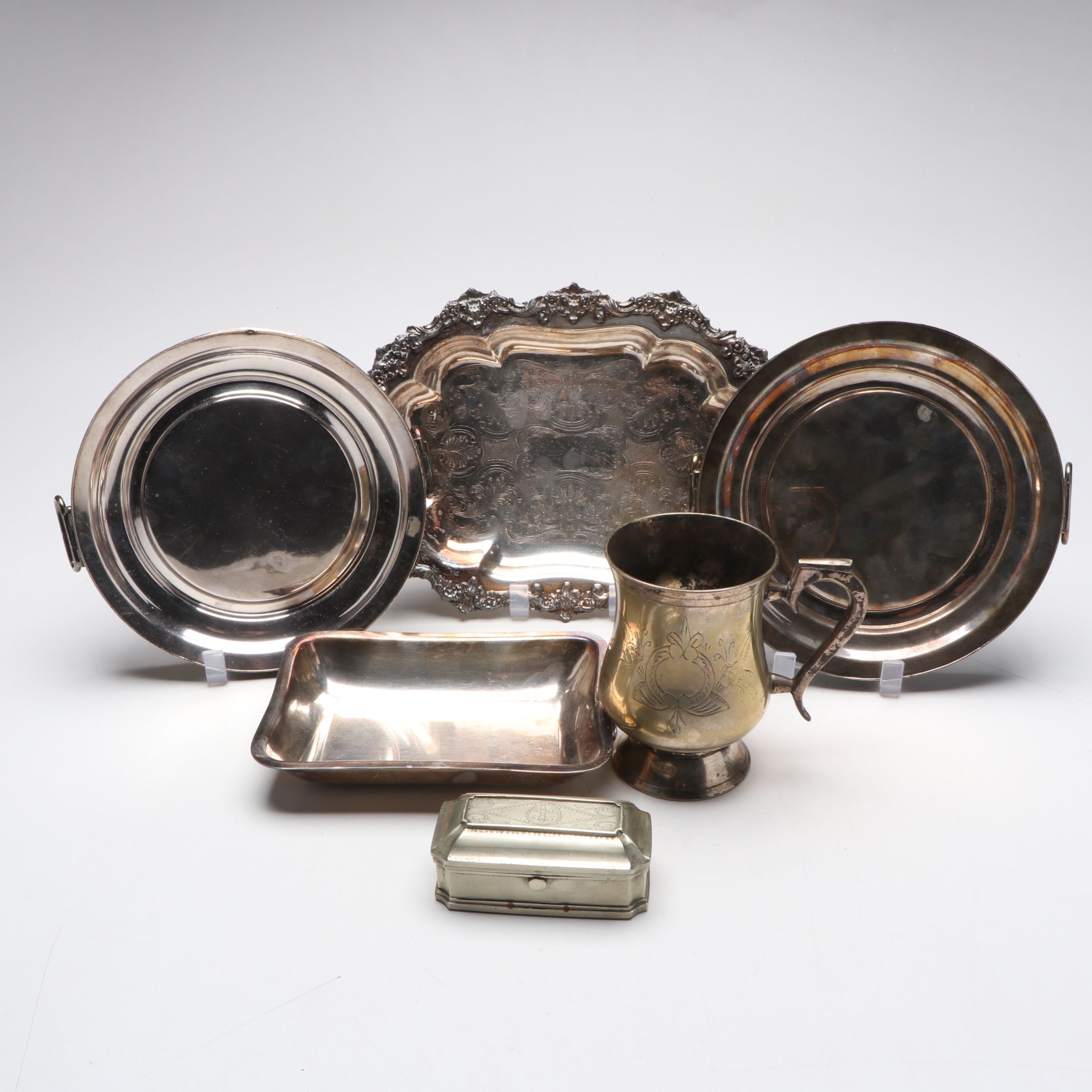 Georgian Style Warming Plates with Other Silver Plate Tableware and Decor