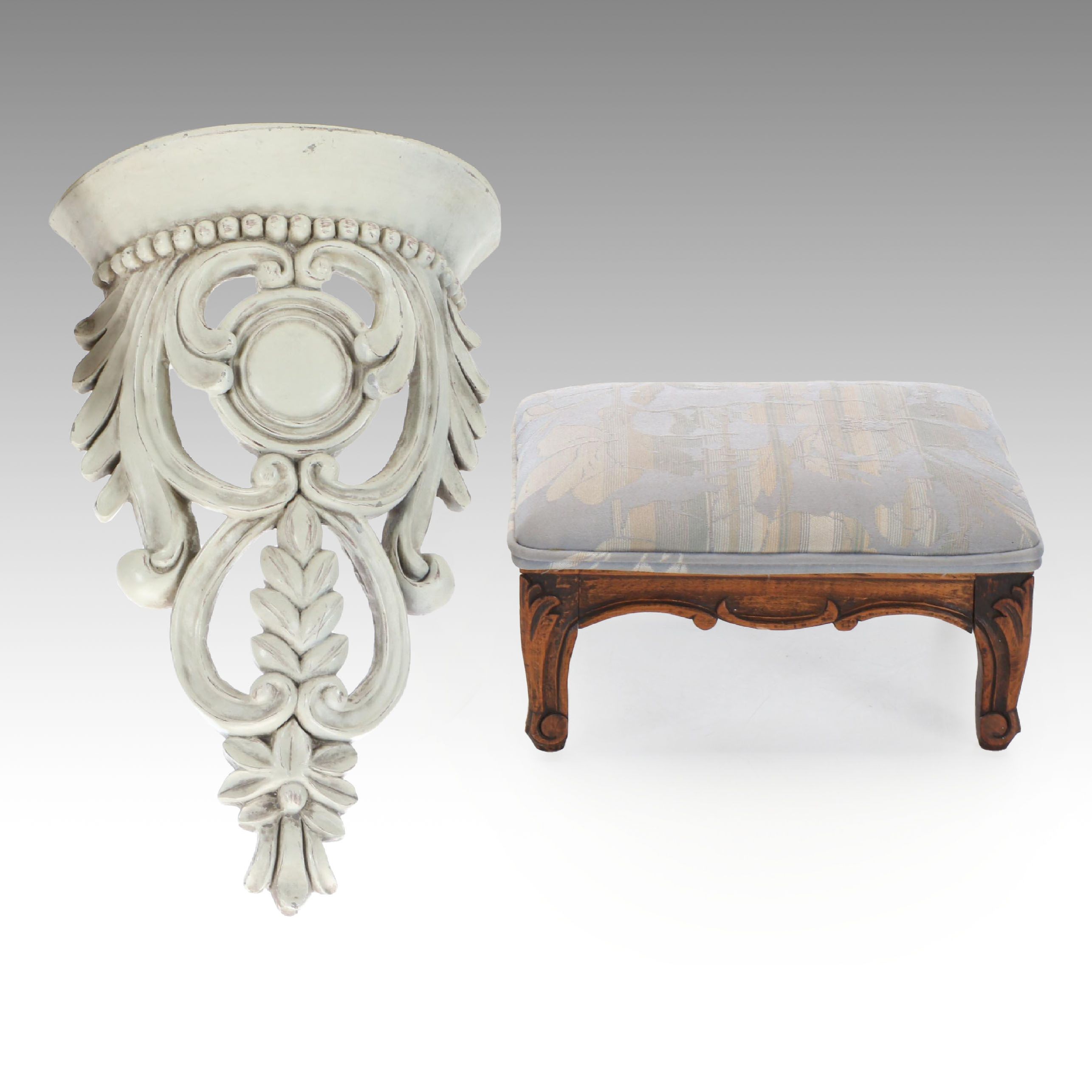Louis XV Style Carved Stool and Wall Corbel Shelf