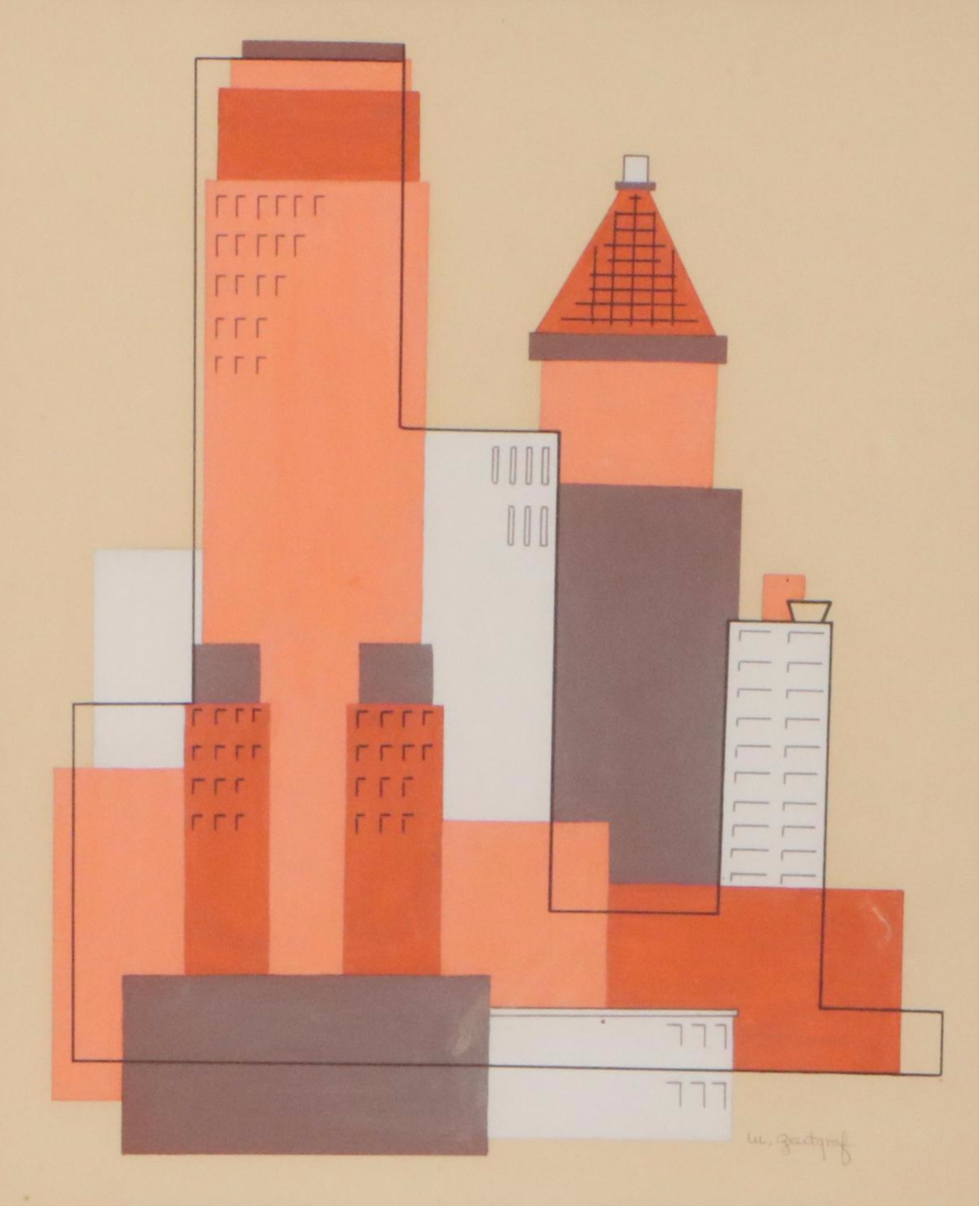 M. Zentgraf Modernist Gouache Painting