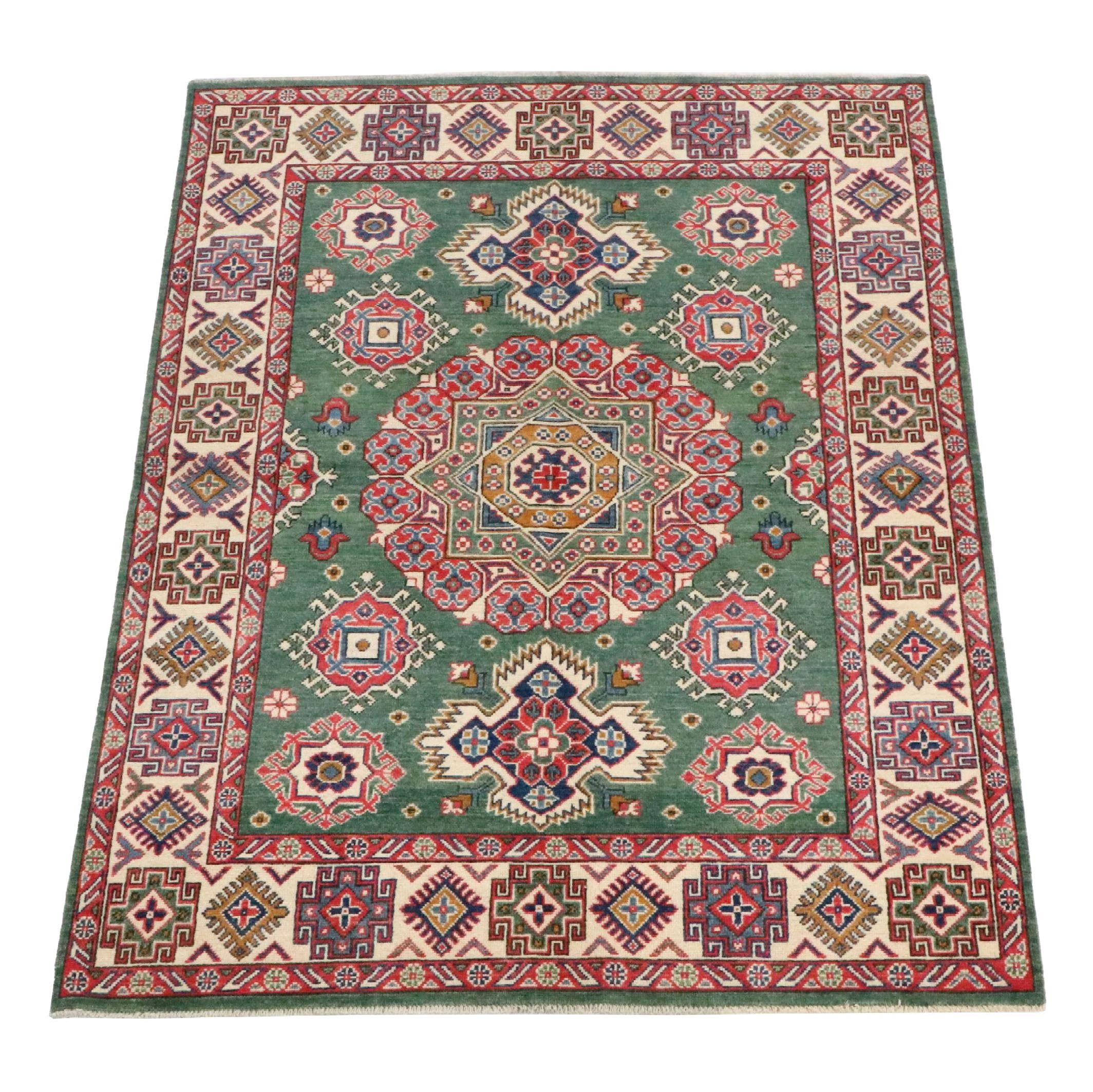 4'11 x 7'1 Hand-Knotted Pakistani Kazak Area Rug