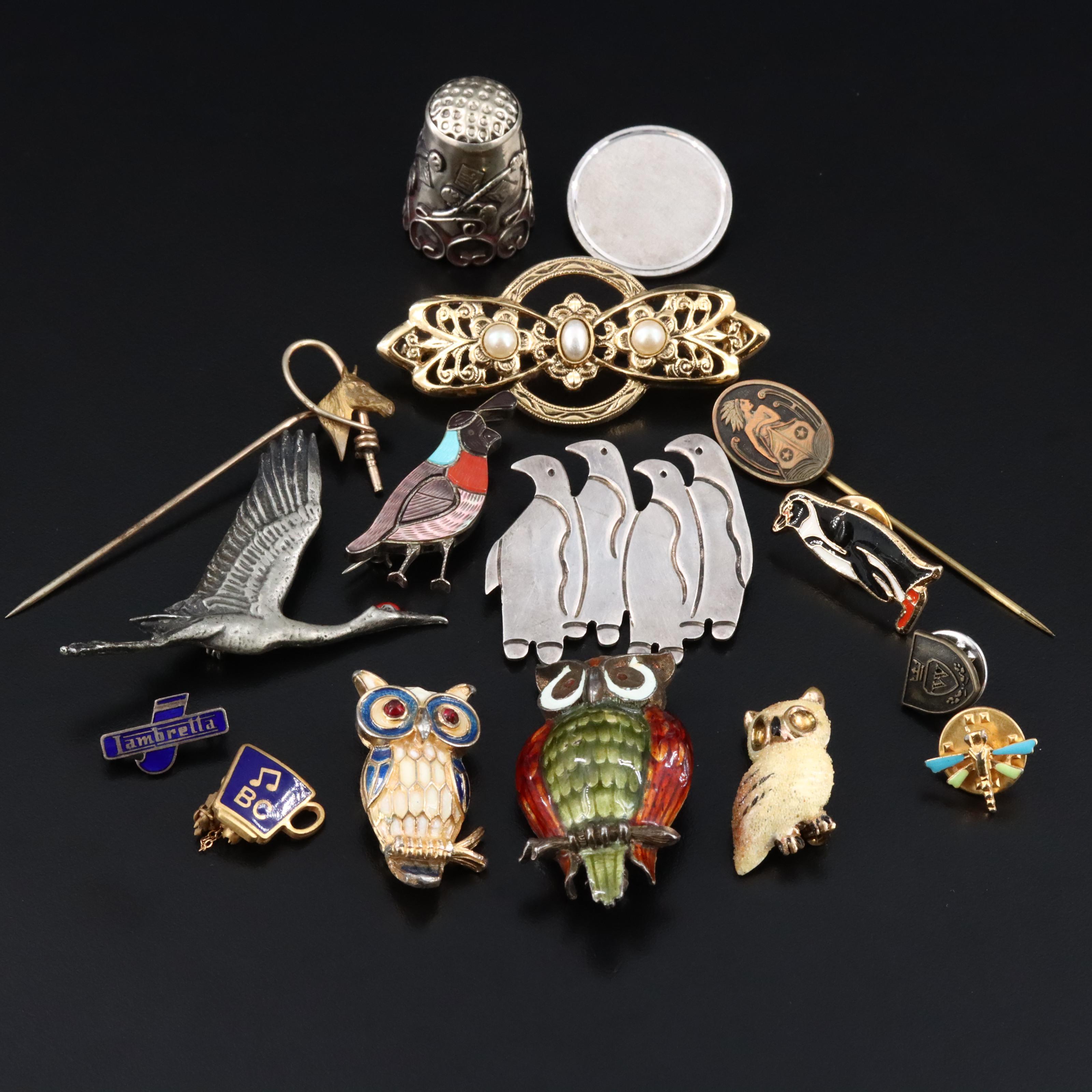 Assorted Jewelry Collection Featuring Owls and Penguins