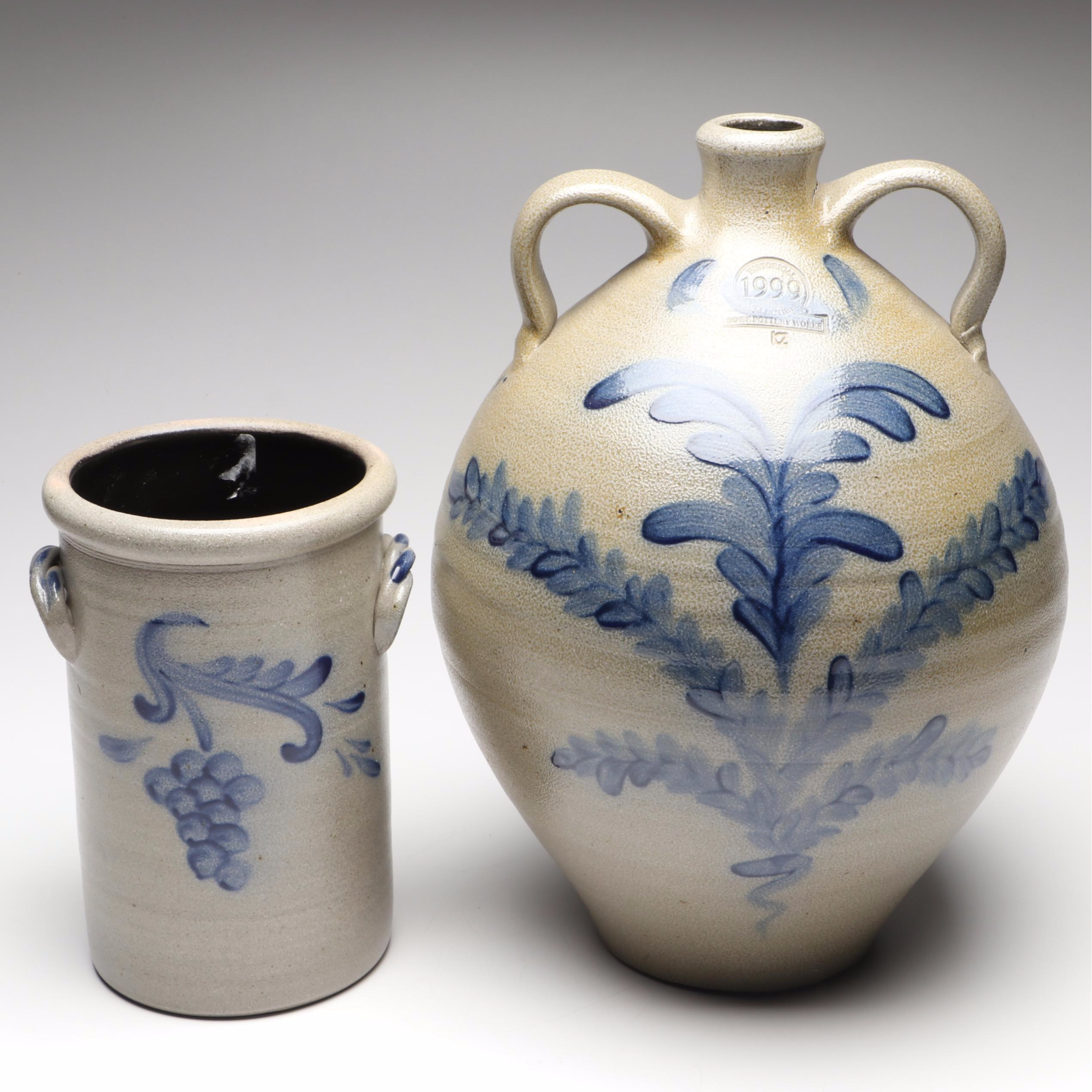 Rowe Pottery Salt Glazed Stoneware Jug and Lidless Jar