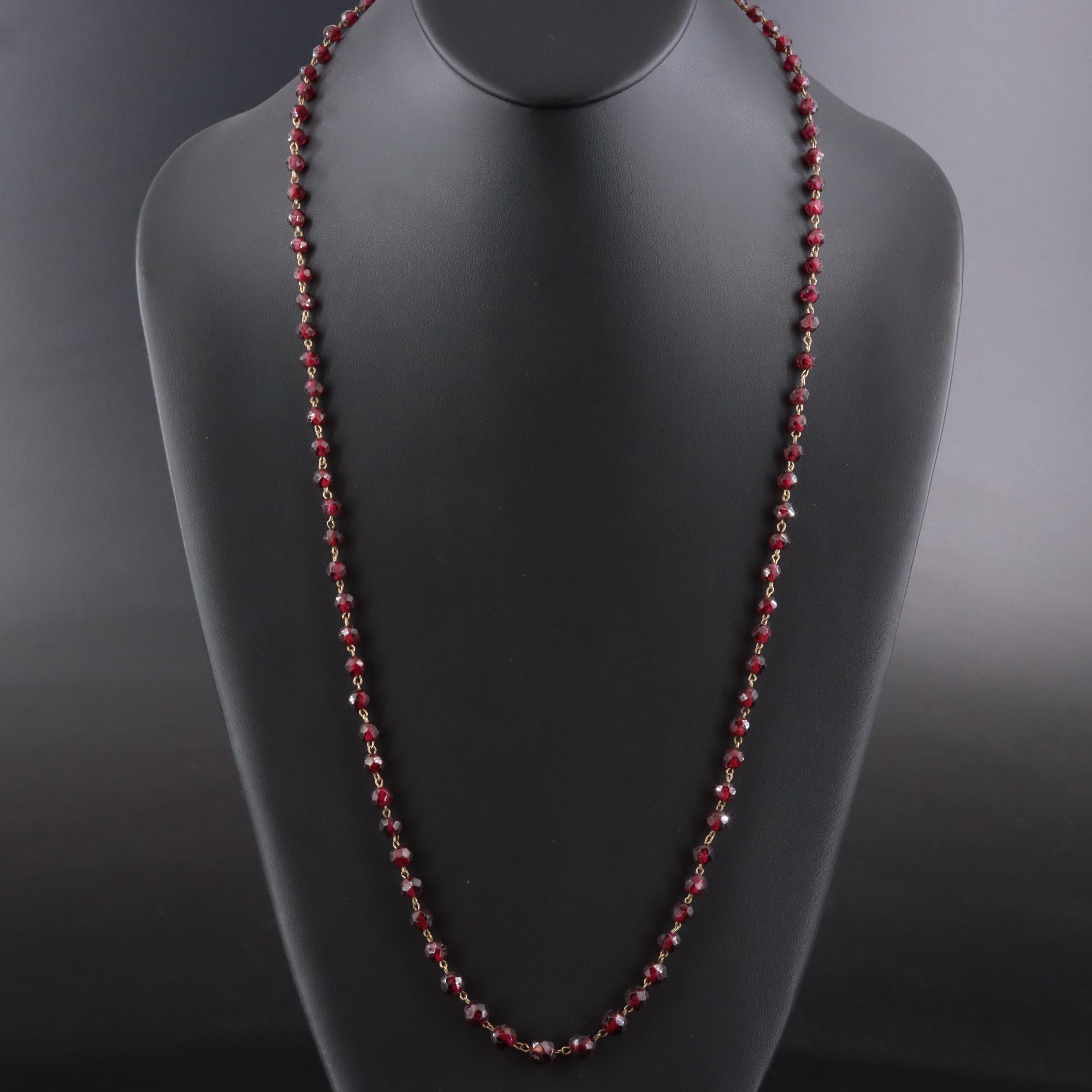Rhodolite Garnet Bead Necklace with 10K Clasp