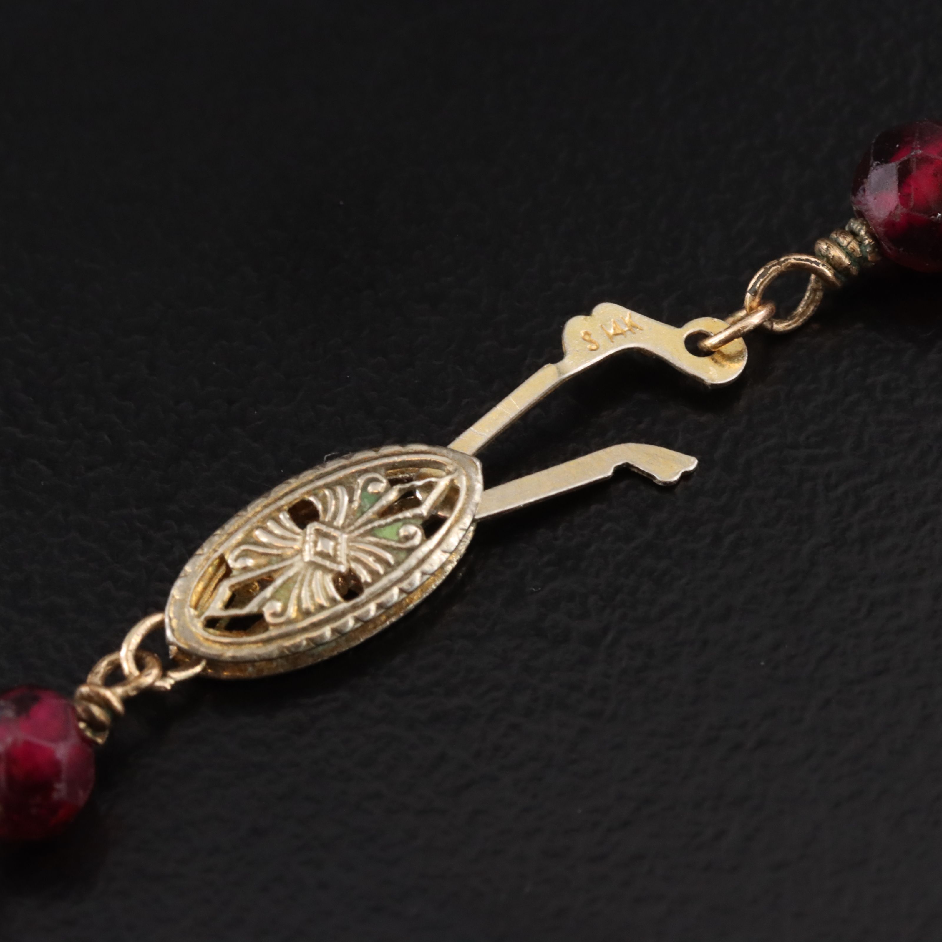 Rhodolite Garnet Bead Necklace with 10K Clasp