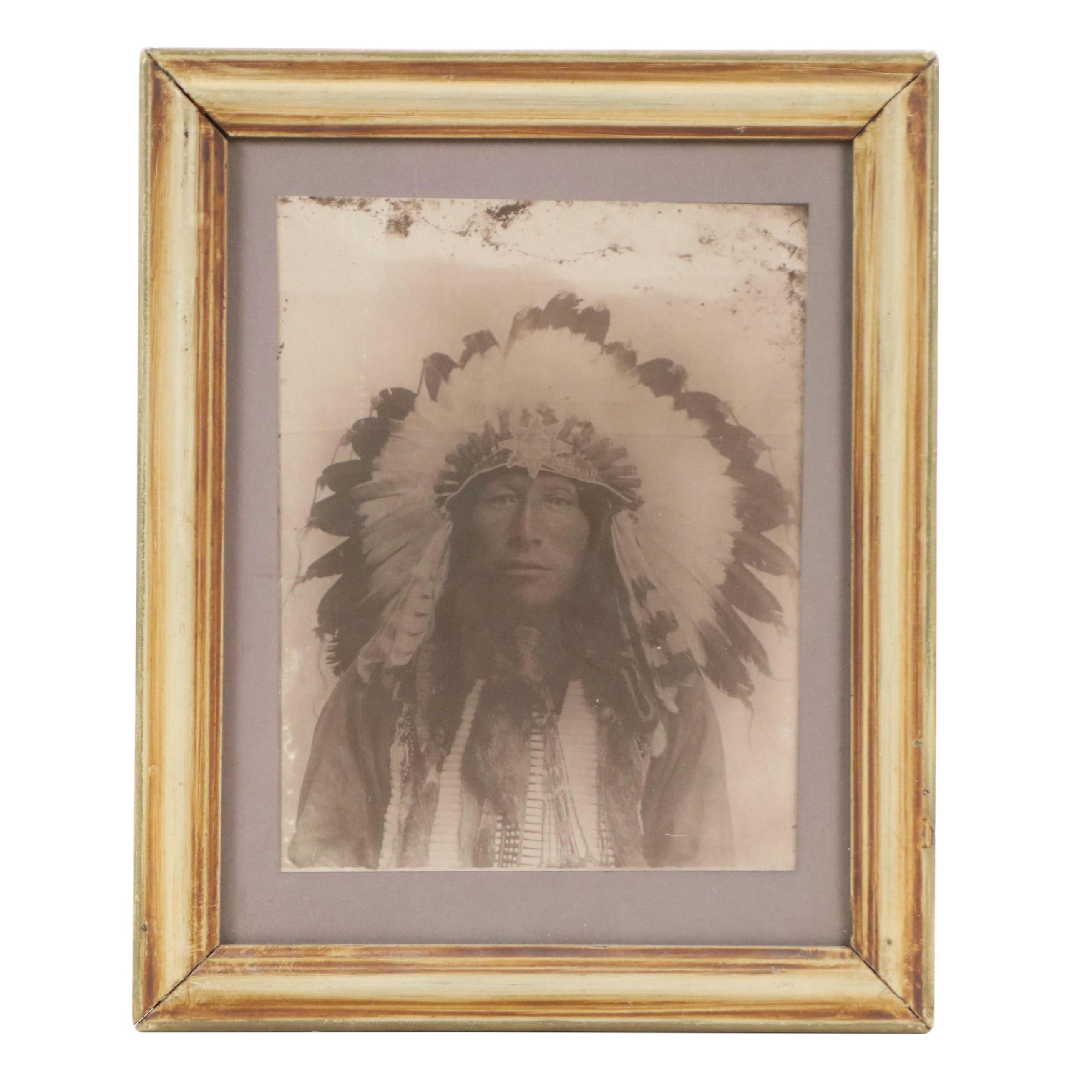 Albumen Photograph of Indigenous American Man in Regalia, Mid/ Late 19th Century