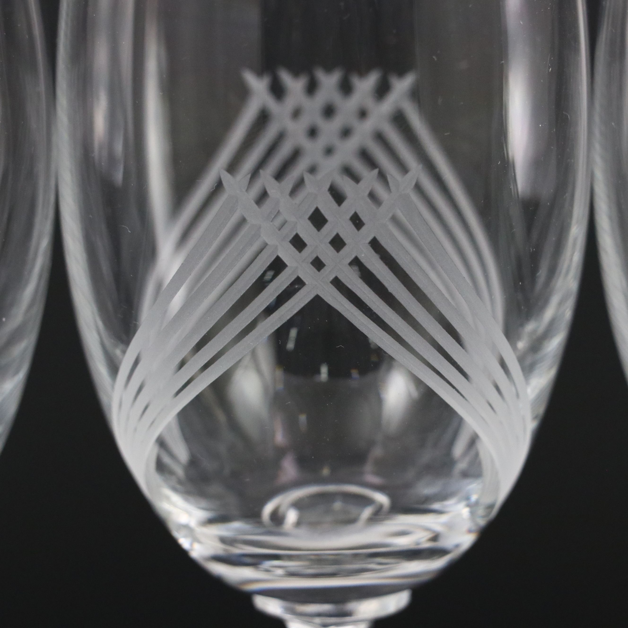 Etched Glass Goblets with Faceted Stems