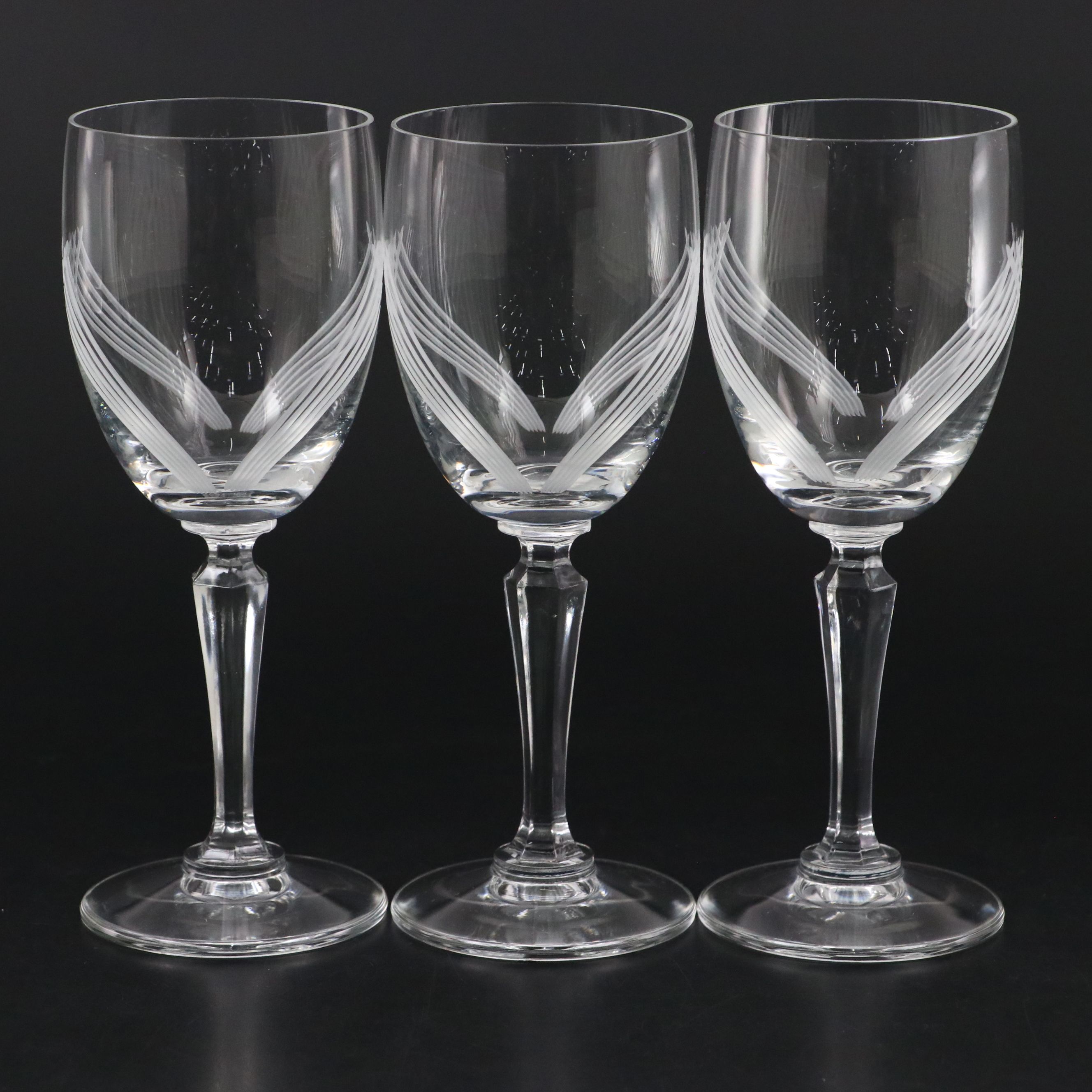 Etched Glass Goblets with Faceted Stems