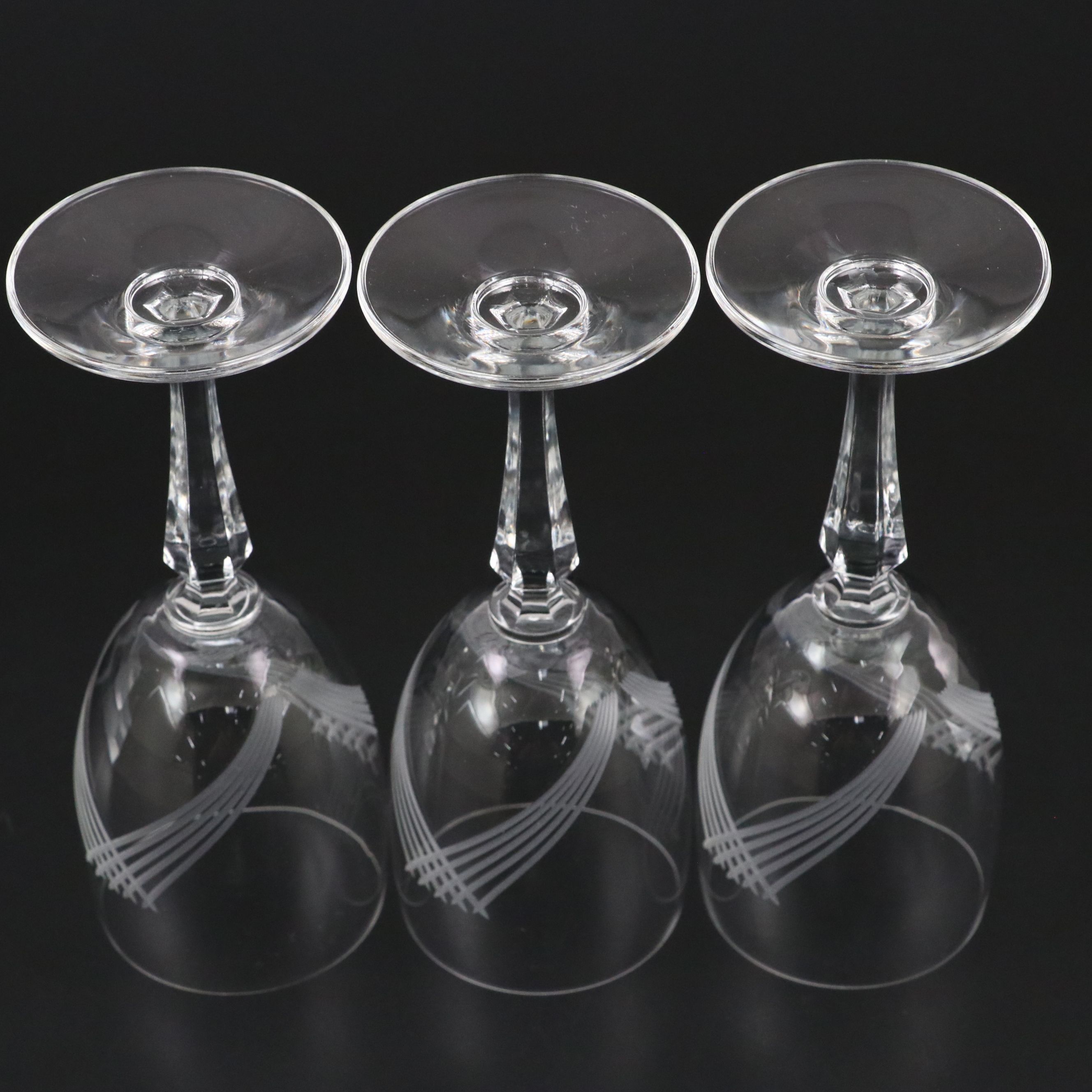 Etched Glass Goblets with Faceted Stems