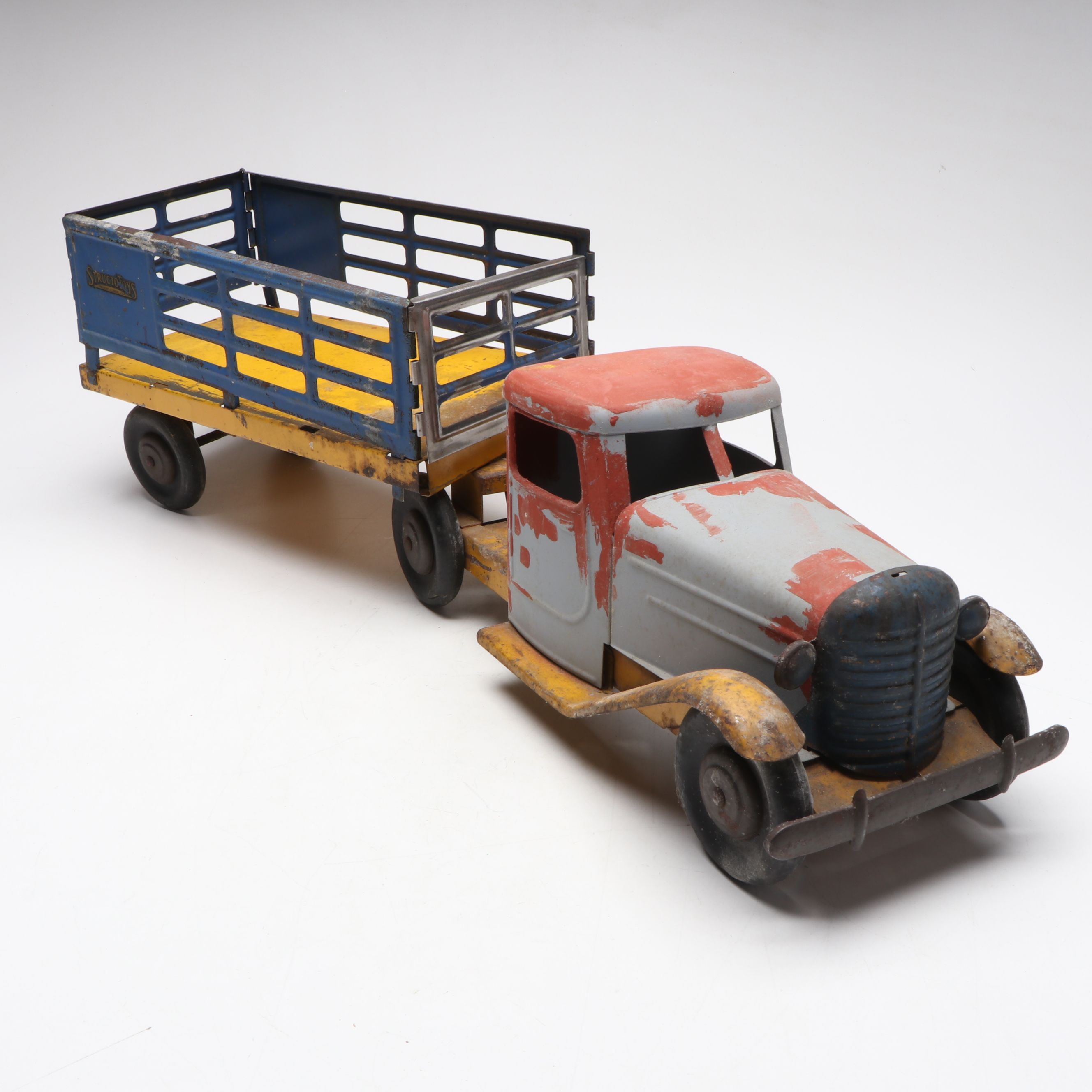 Pressed Steel Toy Truck with Trailers, Mid-20th Century