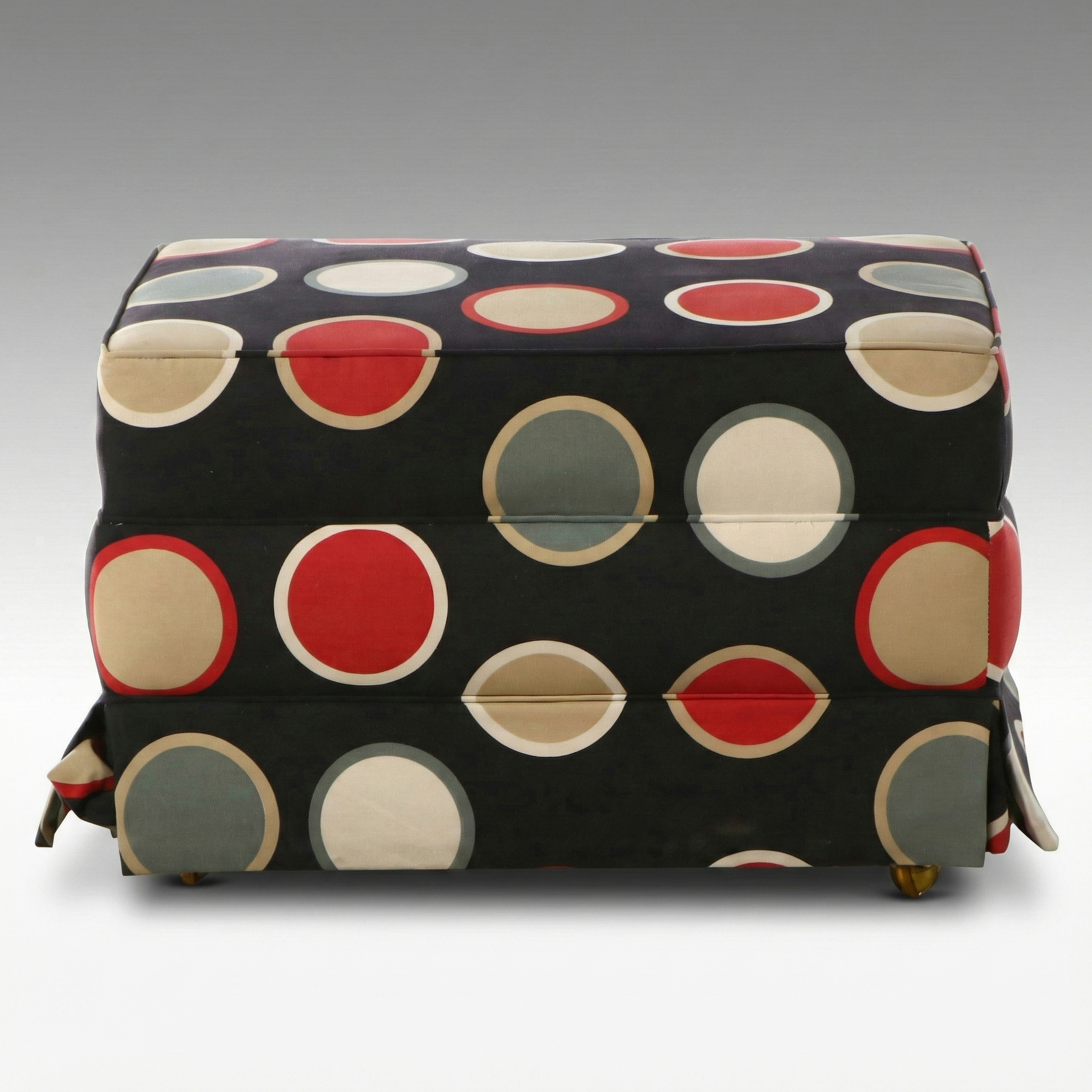 Polka-Dot Upholstered Ottoman on Casters