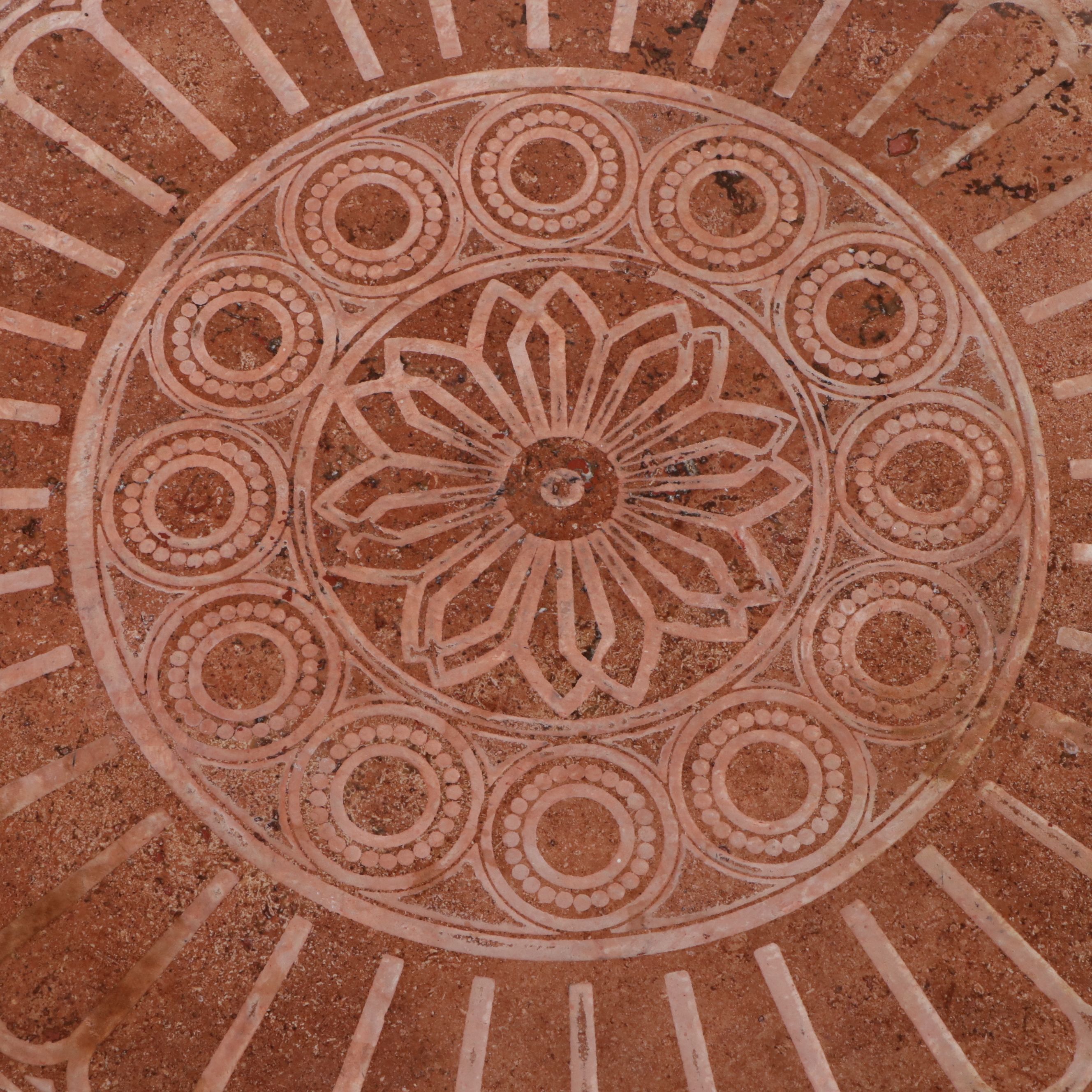 Wrought Iron Bistro Table with Engraved Stone Top with Side Chairs