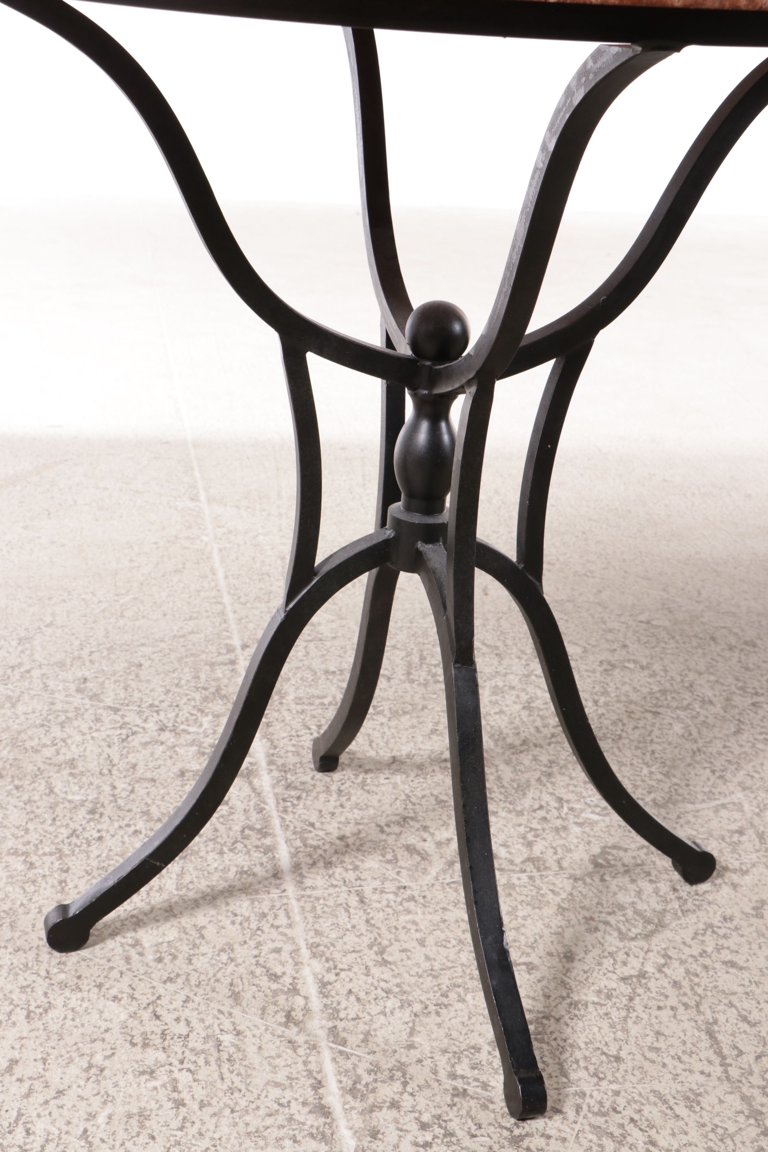 Wrought Iron Bistro Table with Engraved Stone Top with Side Chairs