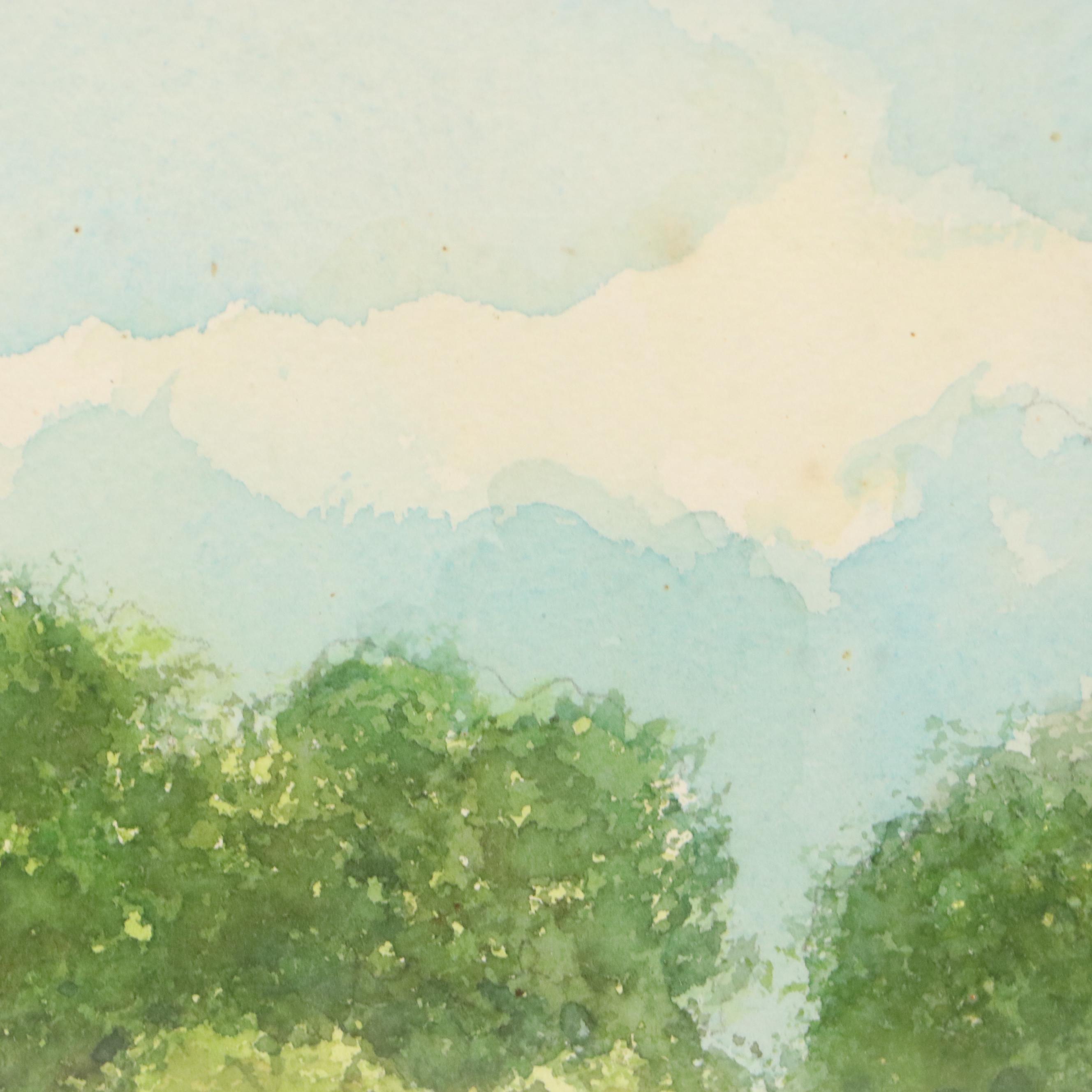 Landscape Watercolor Painting "Lakeside," Late 20th to 21st Century