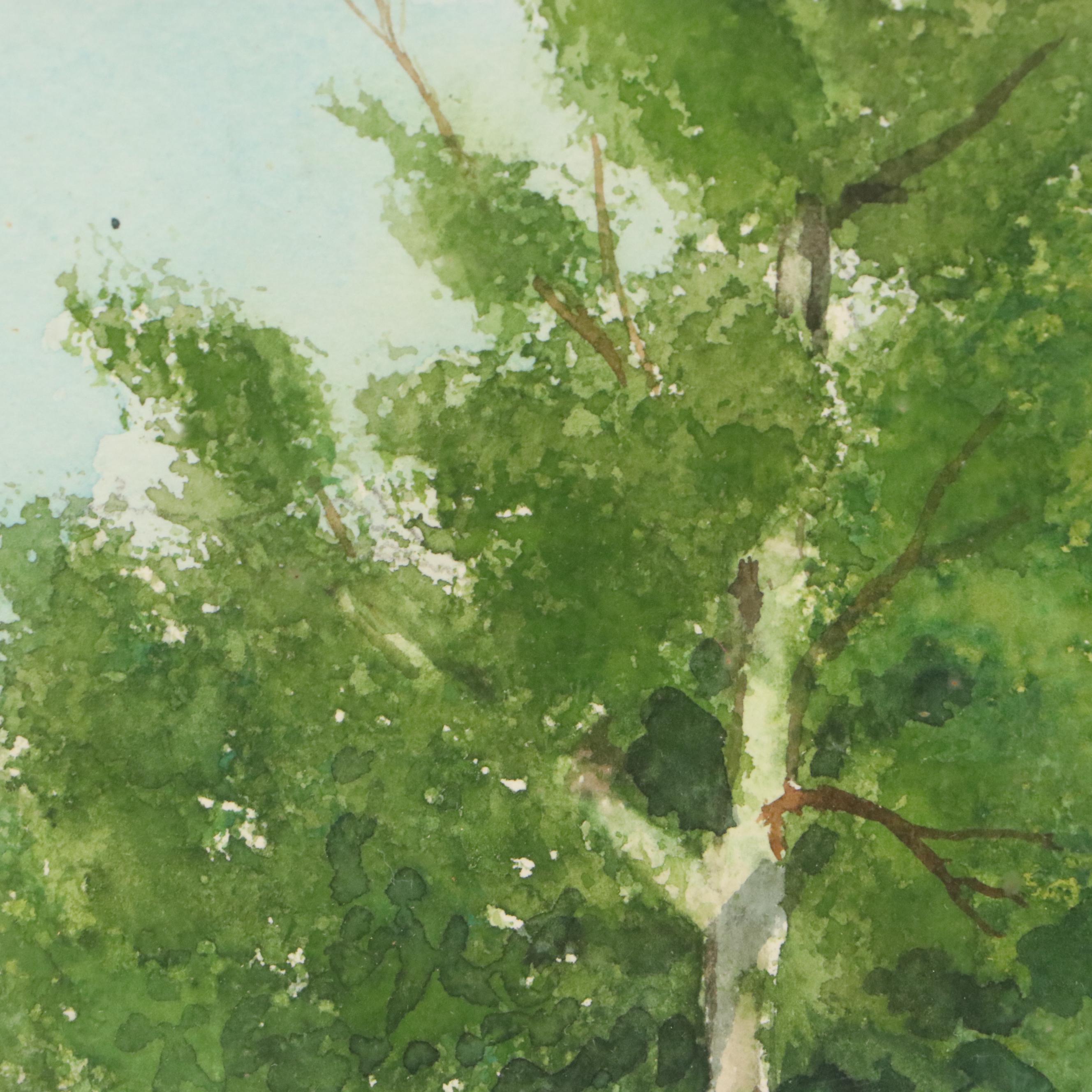 Landscape Watercolor Painting "Lakeside," Late 20th to 21st Century